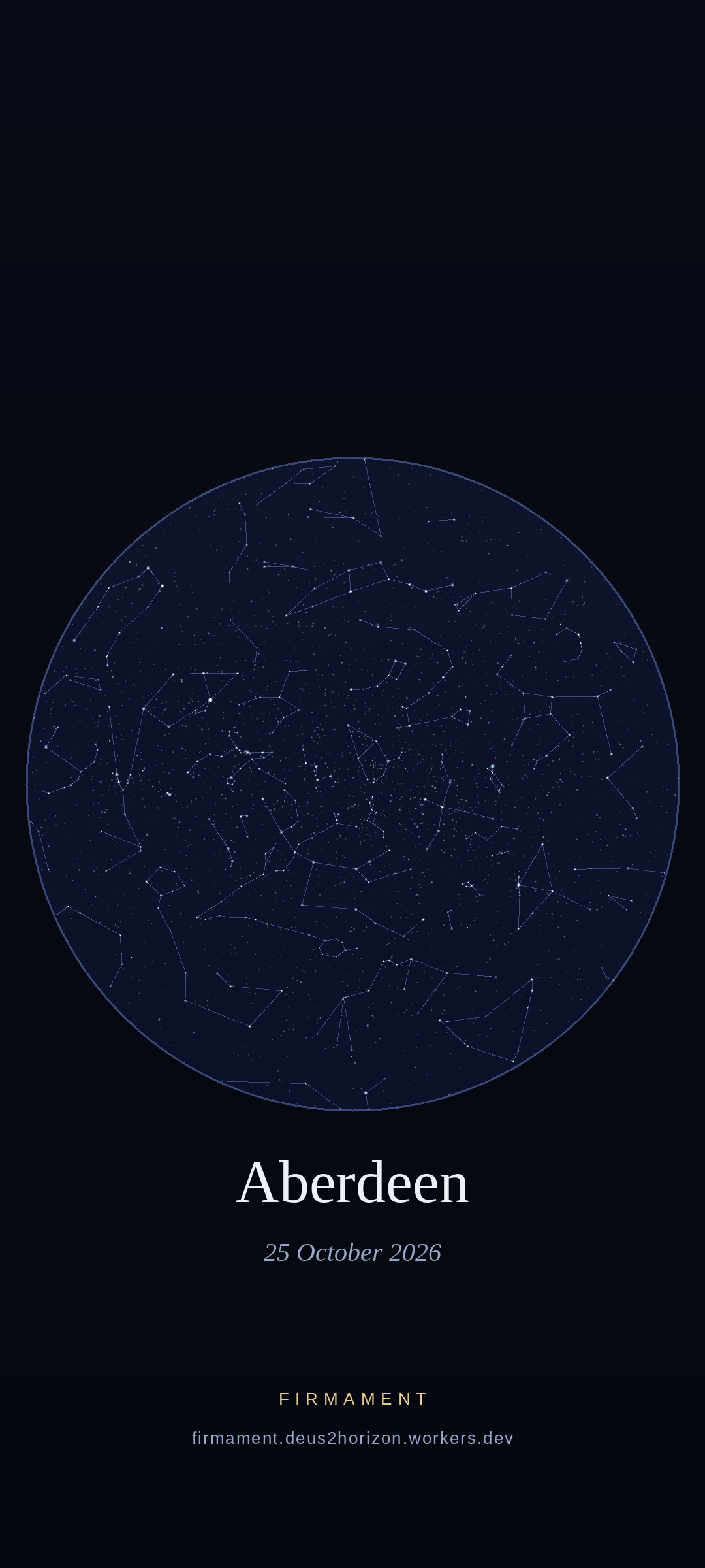 Cielo notturno sopra Aberdeen, United Kingdom il 25 ottobre 2026