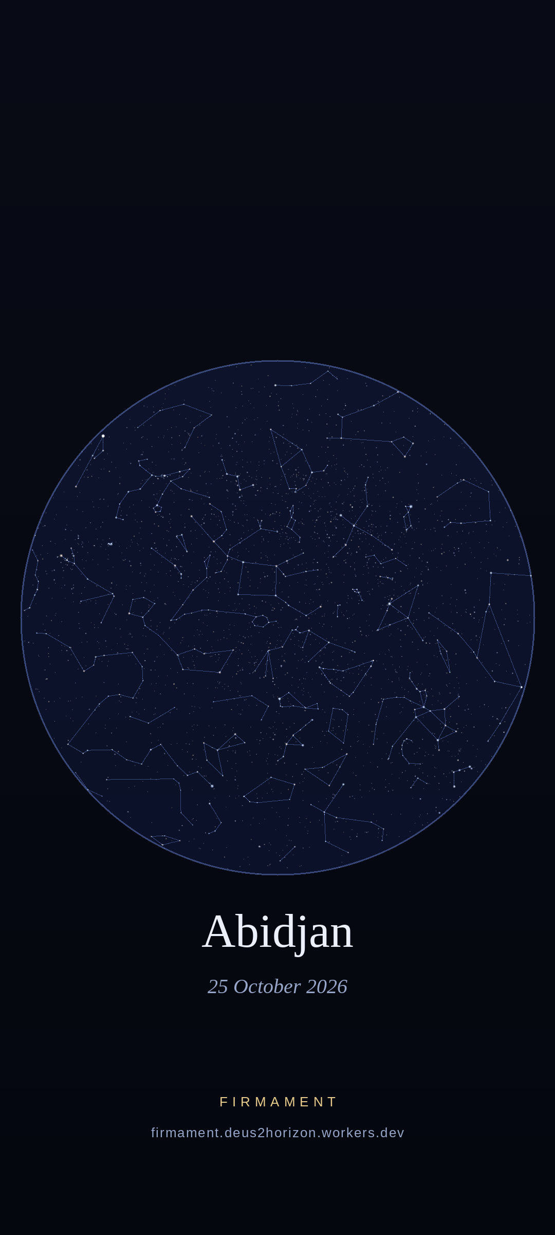 Night sky over Abidjan, Ivory Coast on 25 October 2026
