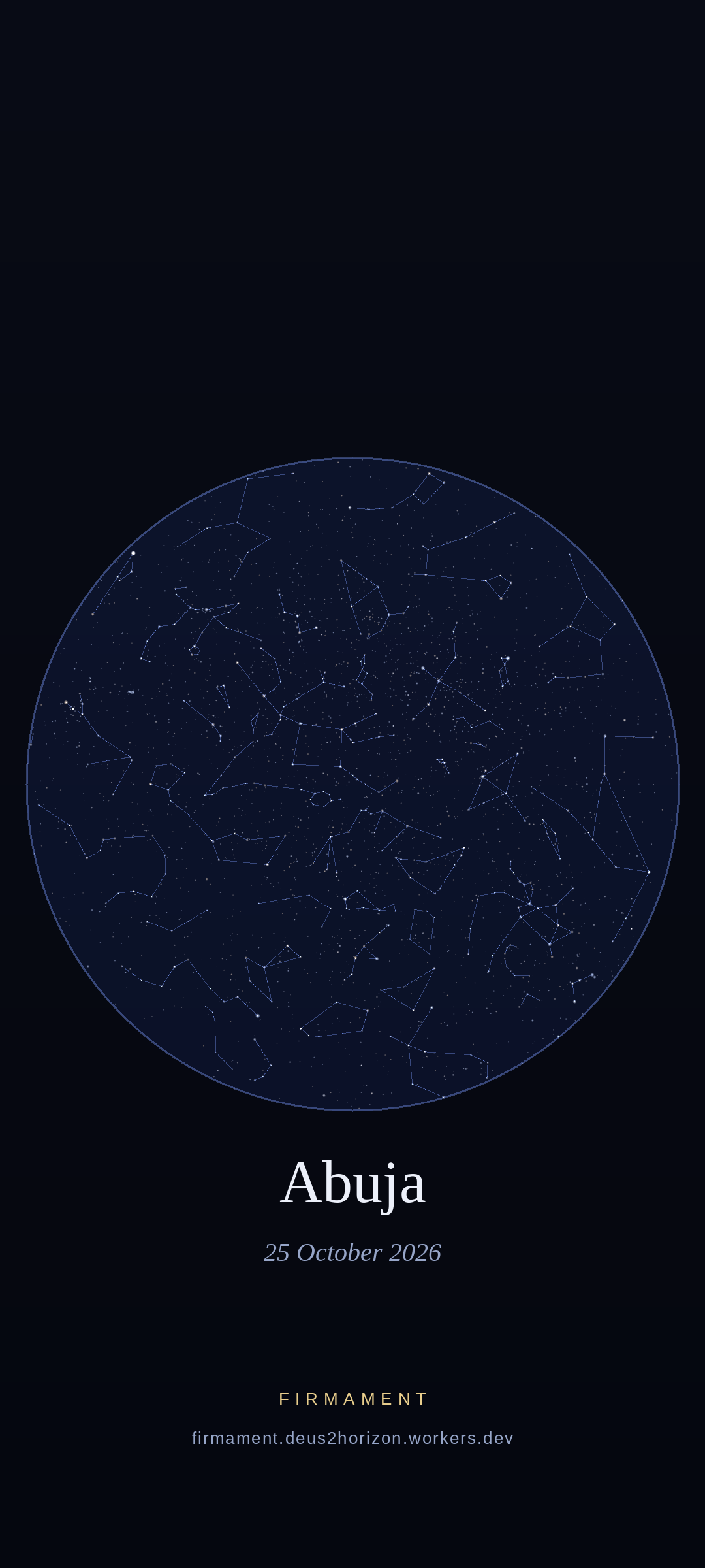 Cielo notturno sopra Abuja, Nigeria il 25 ottobre 2026