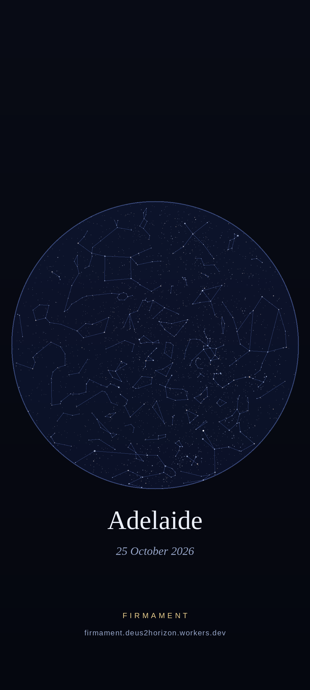 Night sky over Adelaide, Australia on 25 October 2026