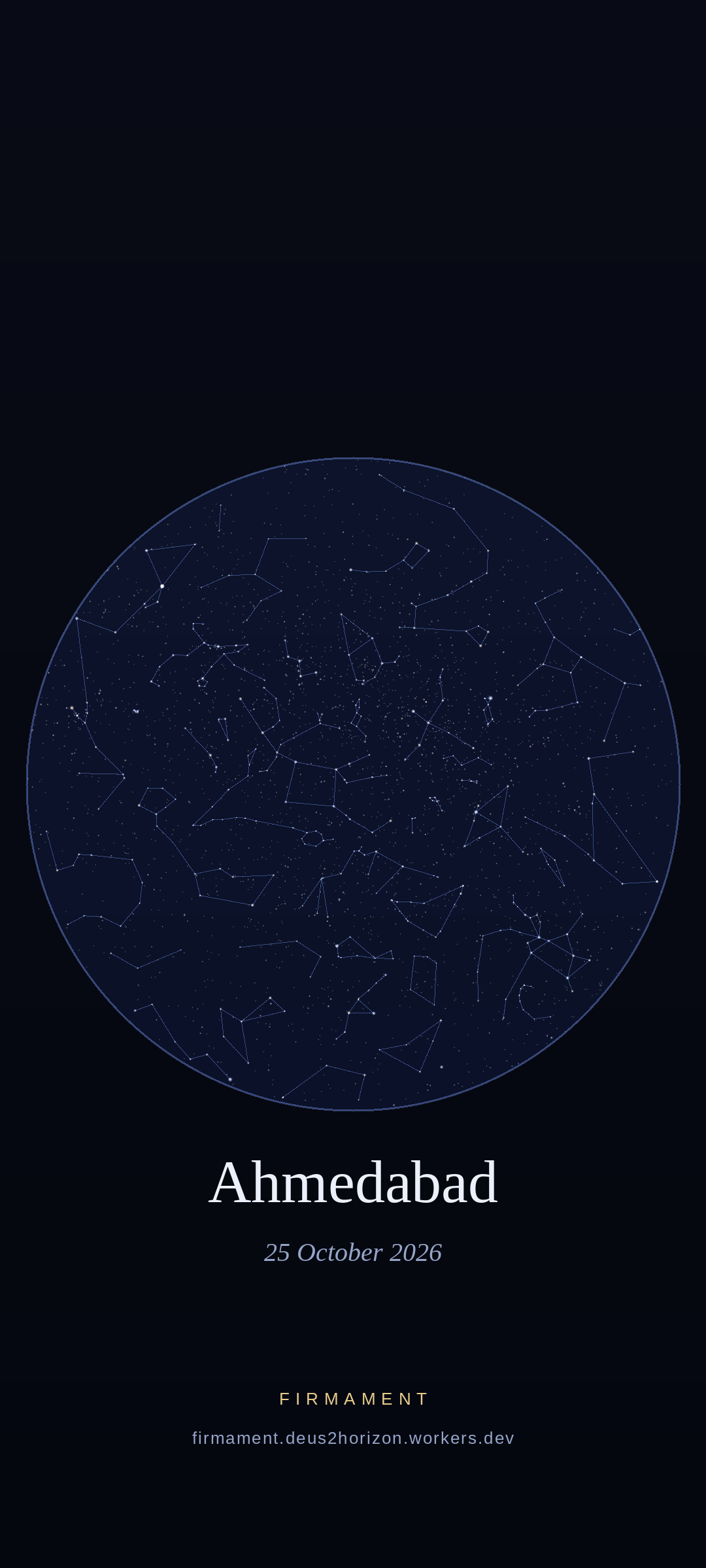 Cielo notturno sopra Ahmedabad, India il 25 ottobre 2026