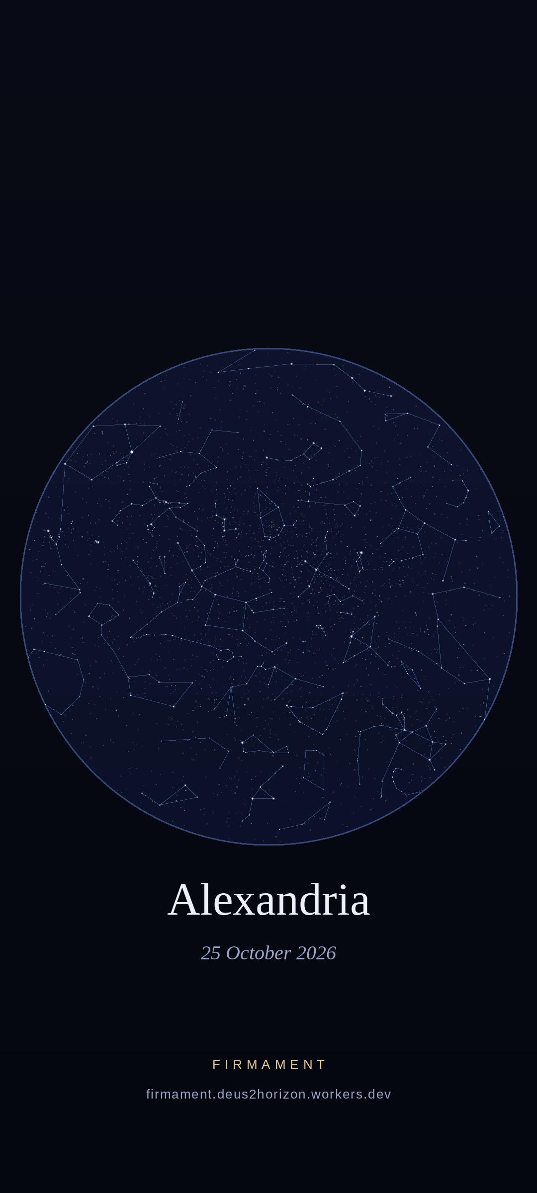 Cielo nocturno sobre Alexandria, Egypt el 25 de octubre de 2026