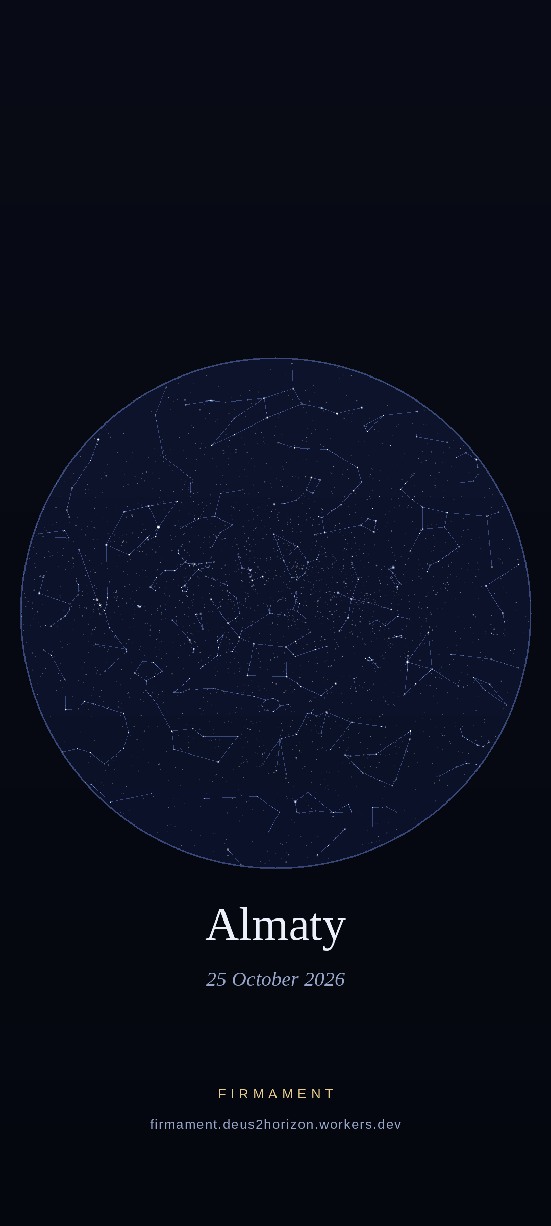 Night sky over Almaty, Kazakhstan on 25 October 2026