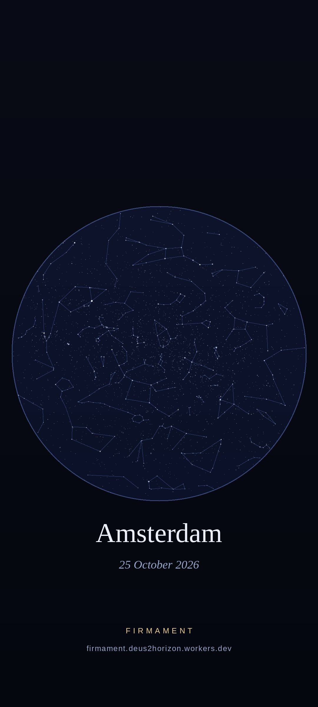 Night sky over Amsterdam, Netherlands on 25 October 2026