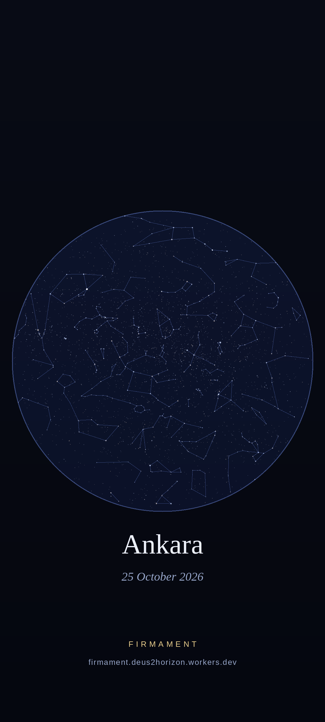 Cielo notturno sopra Ankara, Turkey il 25 ottobre 2026