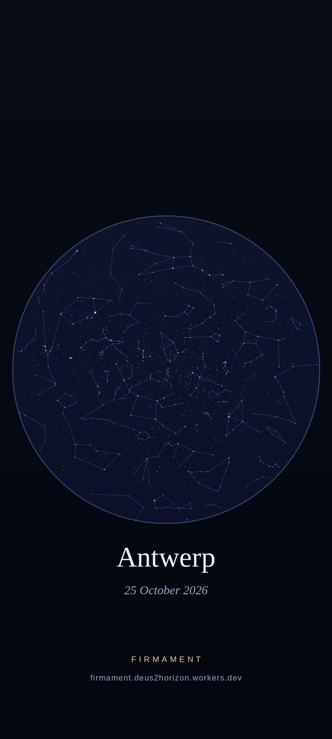 Cielo notturno sopra Antwerp, Belgium il 25 ottobre 2026