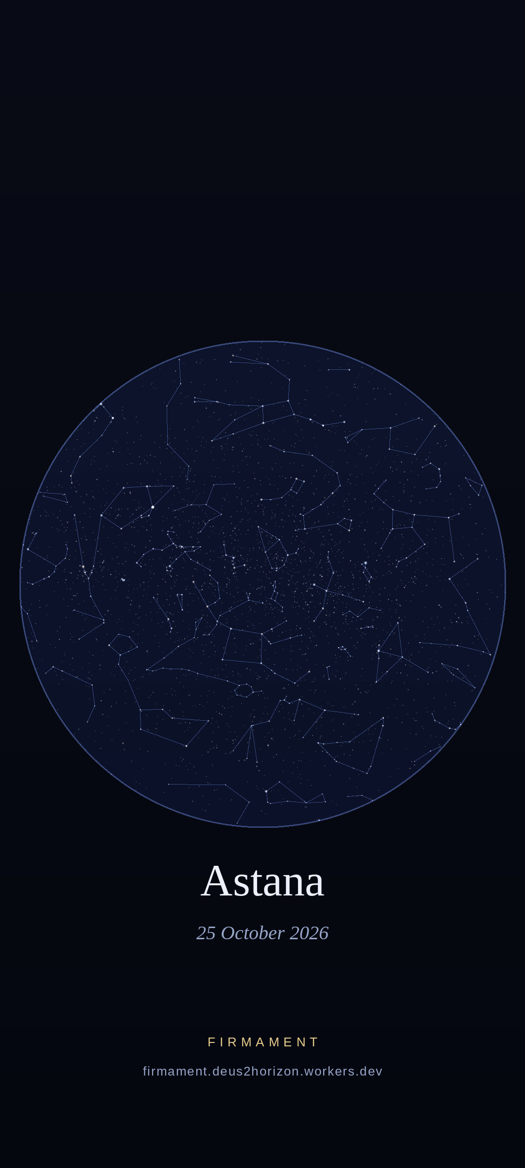 Cielo nocturno sobre Astana, Kazakhstan el 25 de octubre de 2026