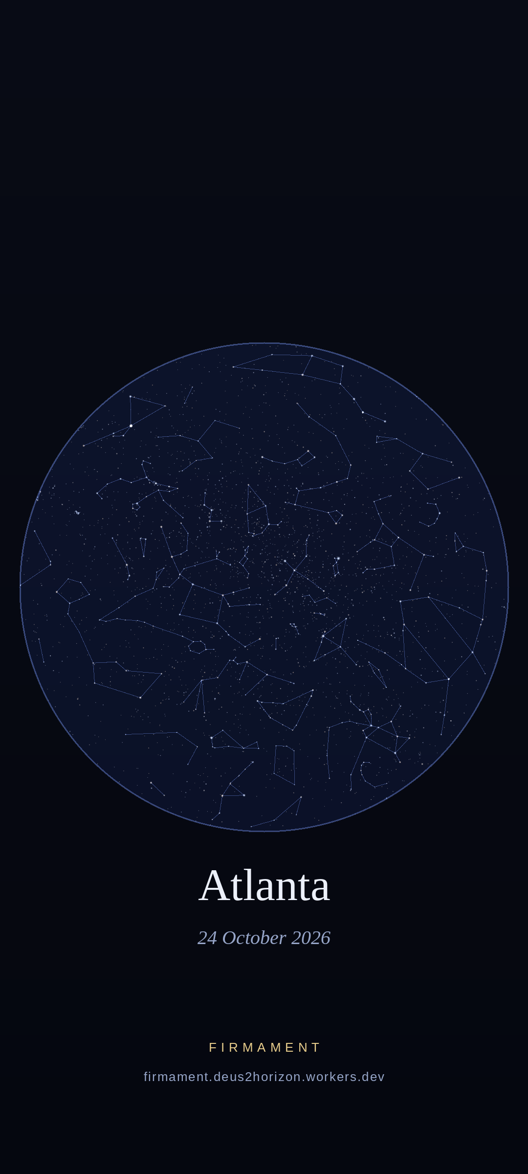 Cielo nocturno sobre Atlanta, United States el 24 de octubre de 2026