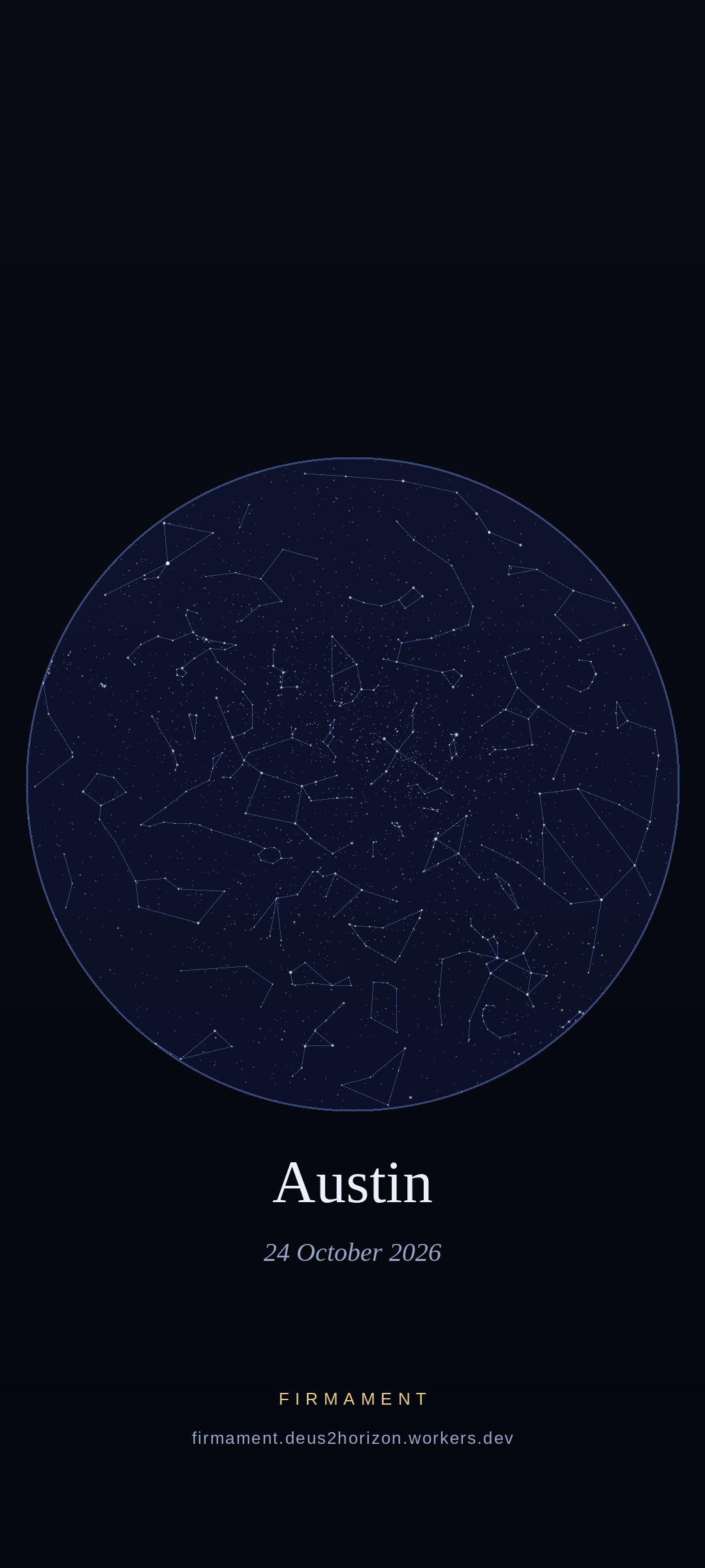 Cielo notturno sopra Austin, United States il 24 ottobre 2026