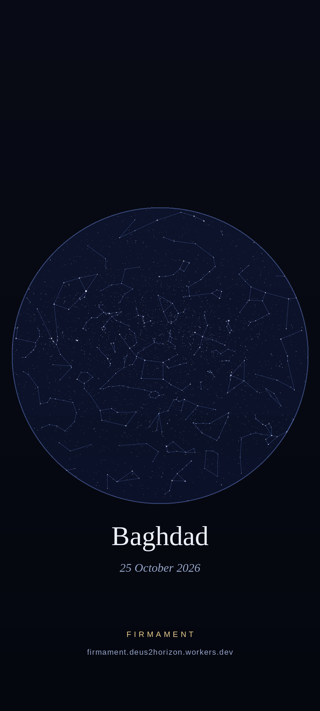 Céu noturno sobre Baghdad, Iraq em 25 de outubro de 2026