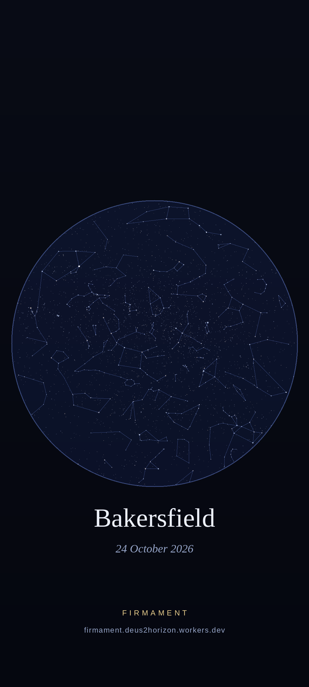 Ciel nocturne au-dessus de Bakersfield, United States le 24 octobre 2026