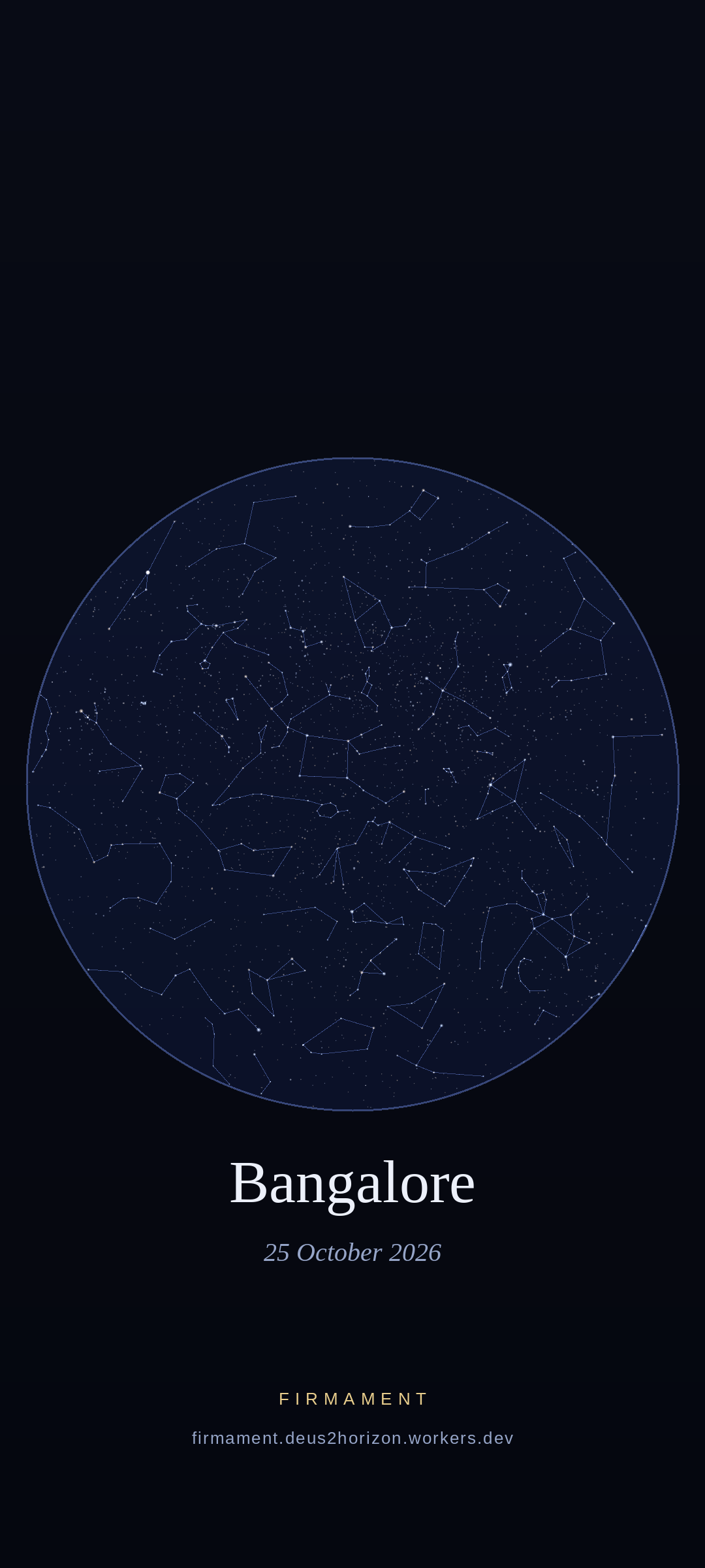 Cielo notturno sopra Bangalore, India il 25 ottobre 2026