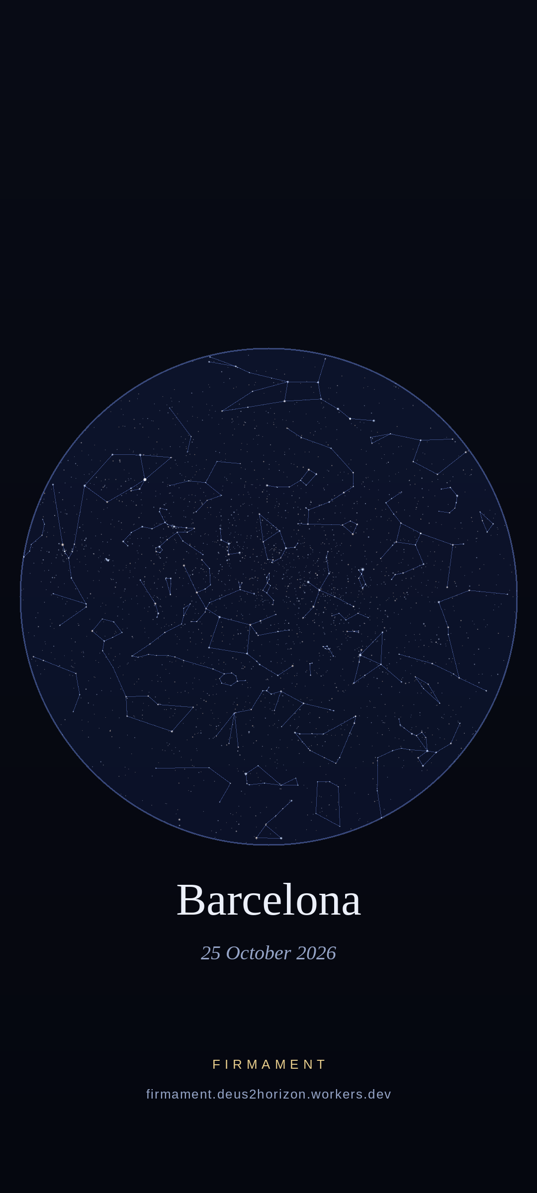 Ciel nocturne au-dessus de Barcelona, Spain le 25 octobre 2026