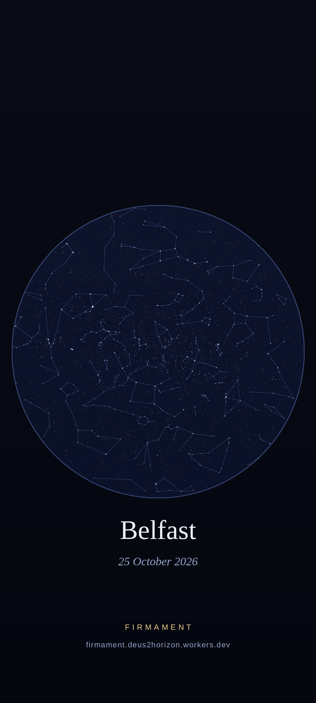 Cielo notturno sopra Belfast, United Kingdom il 25 ottobre 2026