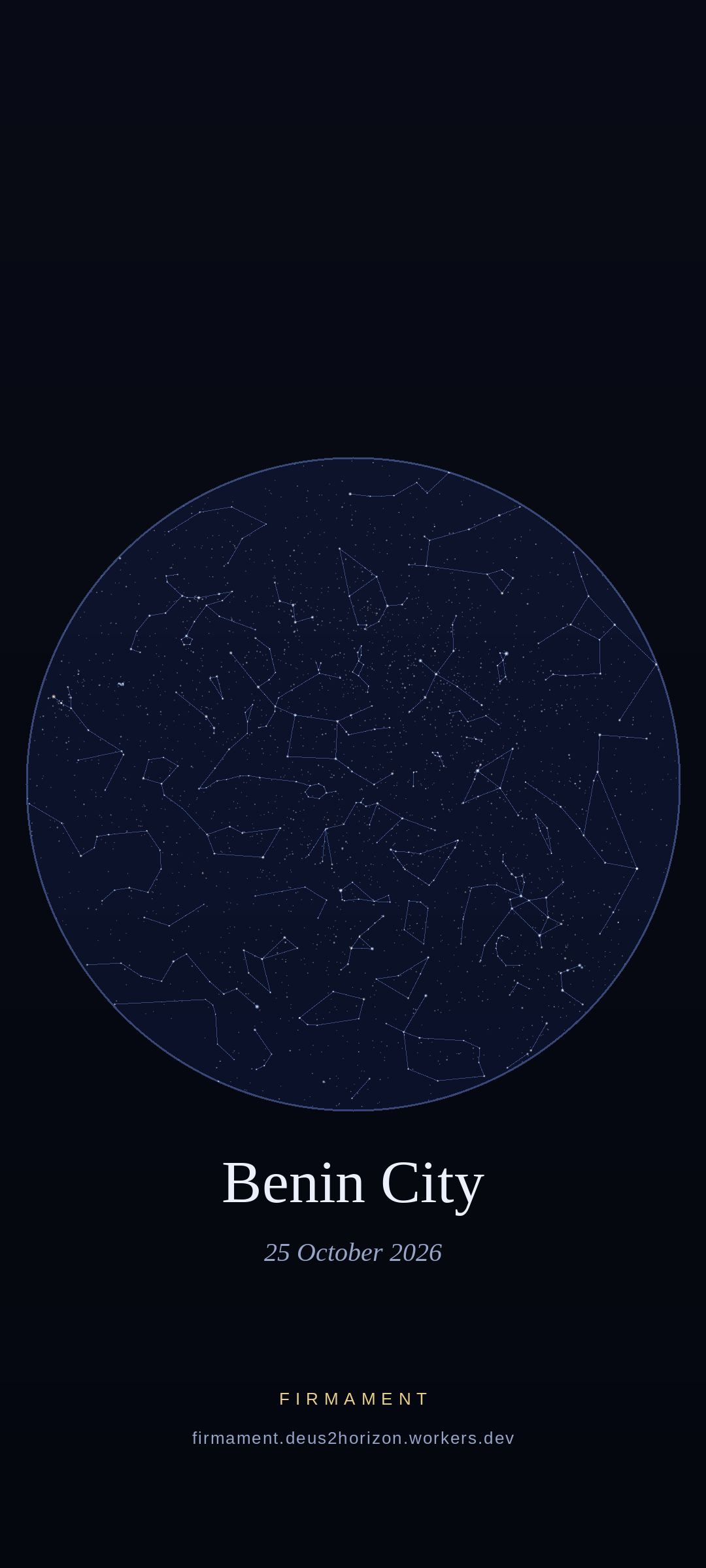 Cielo notturno sopra Benin City, Nigeria il 25 ottobre 2026