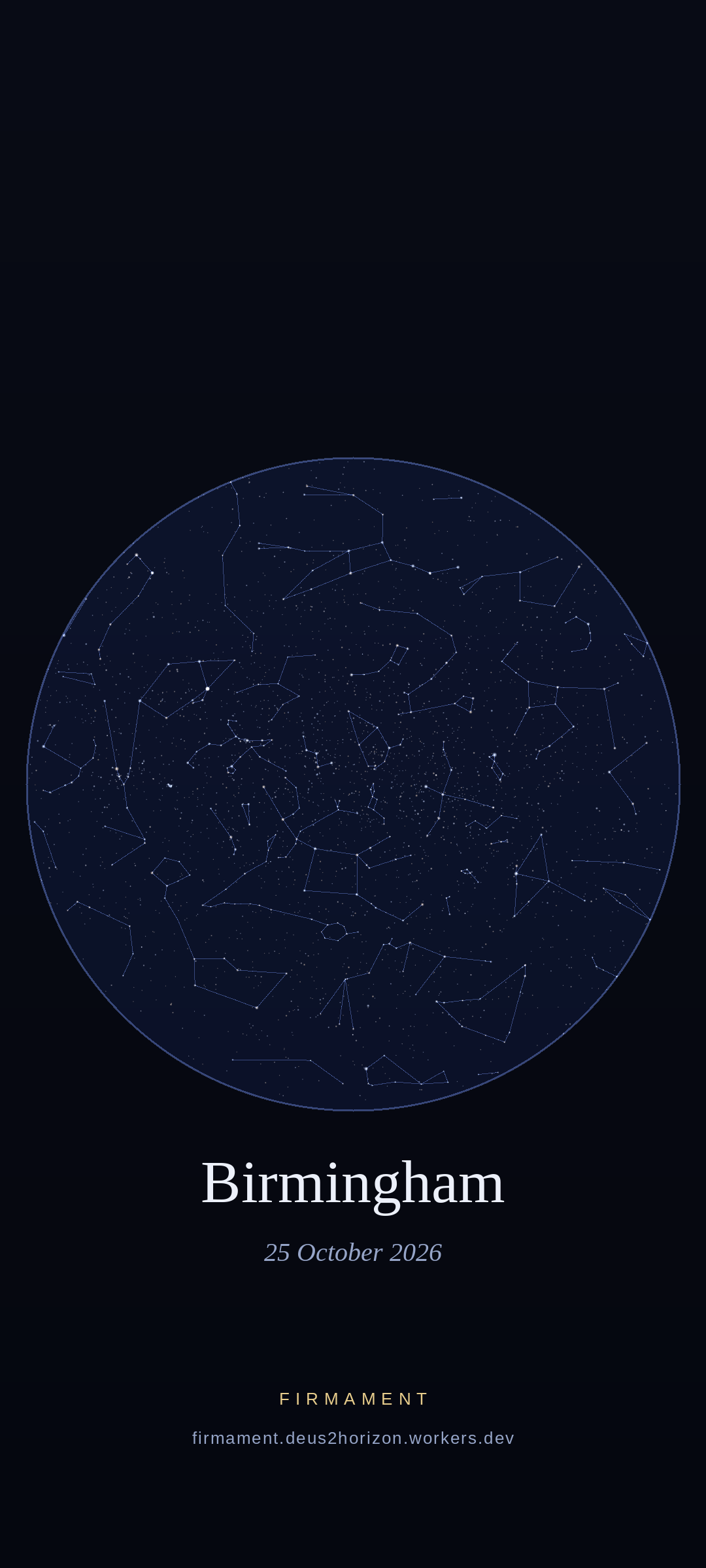 Night sky over Birmingham, United Kingdom on 25 October 2026