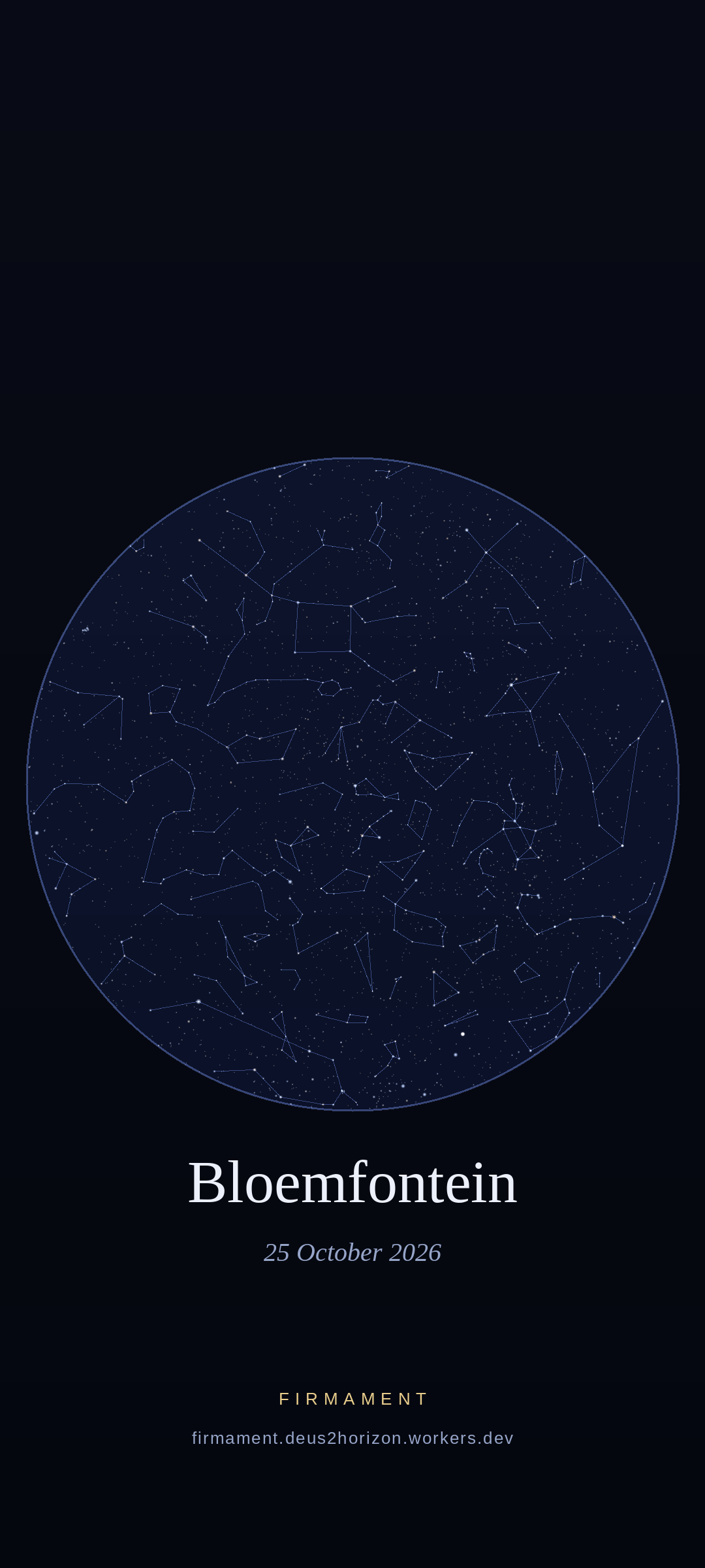 Ciel nocturne au-dessus de Bloemfontein, South Africa le 25 octobre 2026