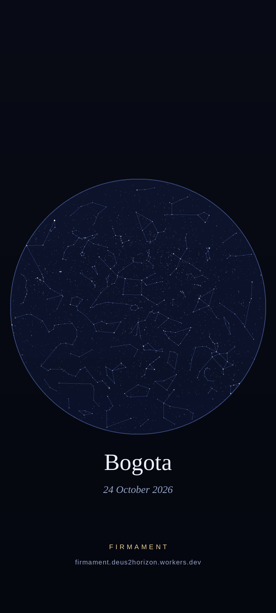 Night sky over Bogota, Colombia on 24 October 2026