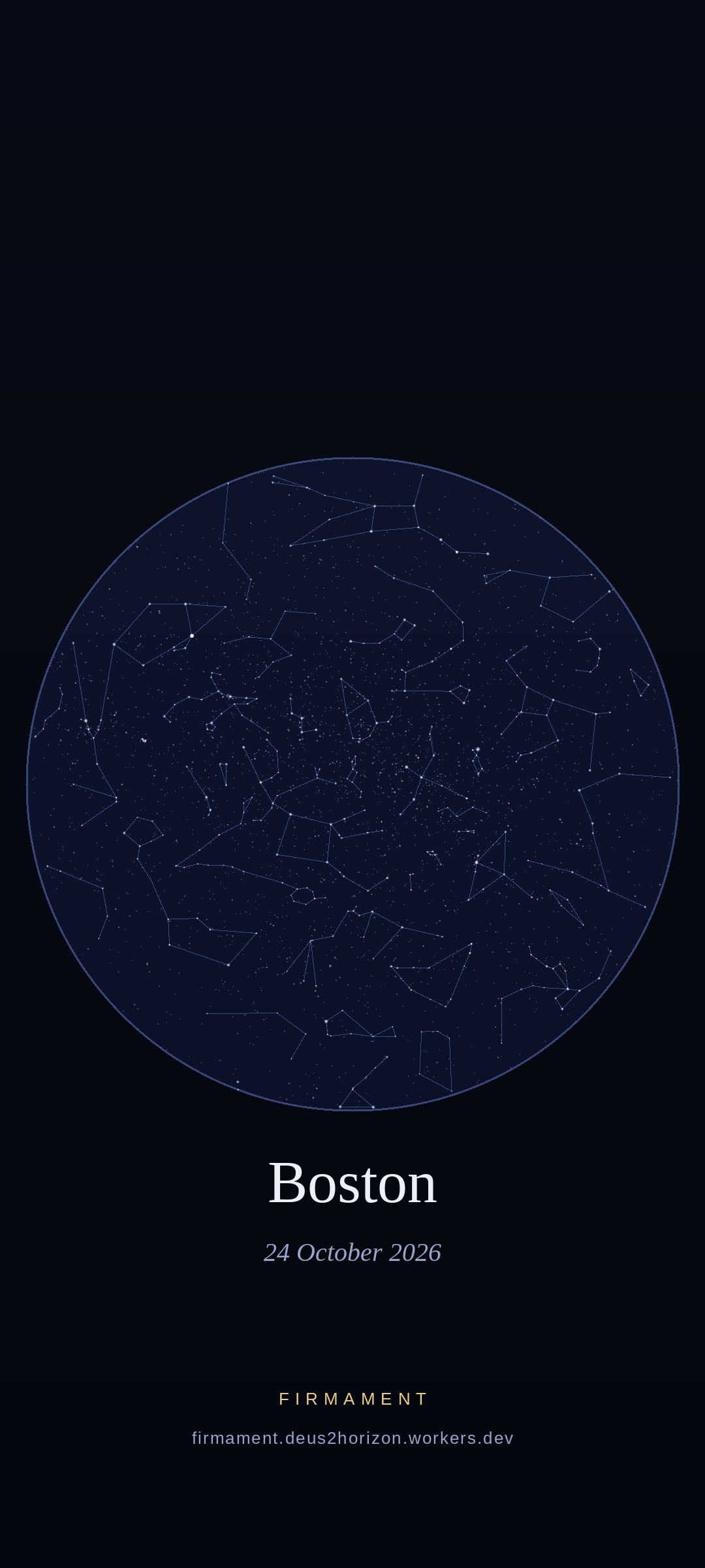 Night sky over Boston, United States on 24 October 2026