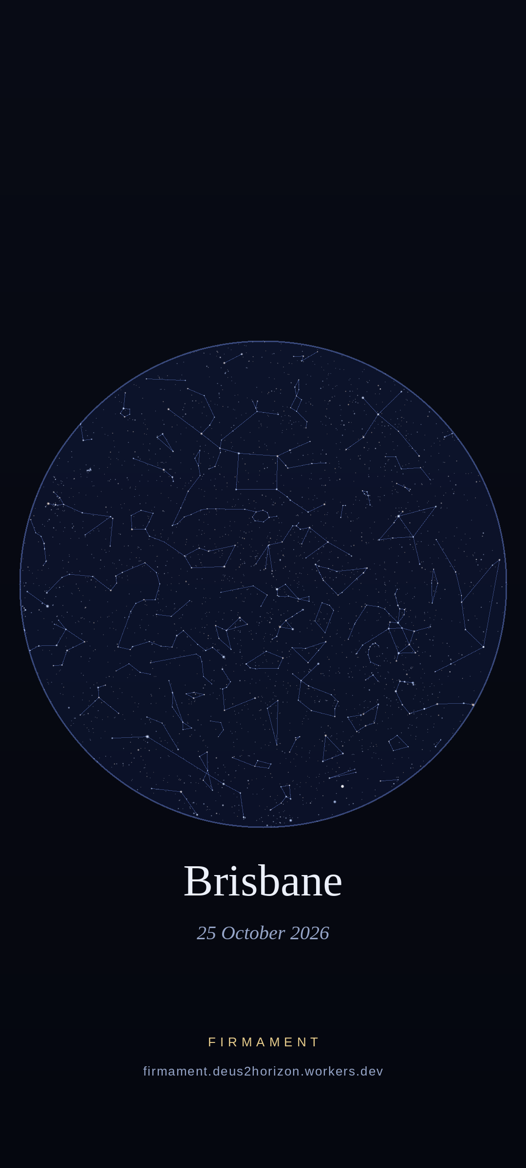 Night sky over Brisbane, Australia on 25 October 2026