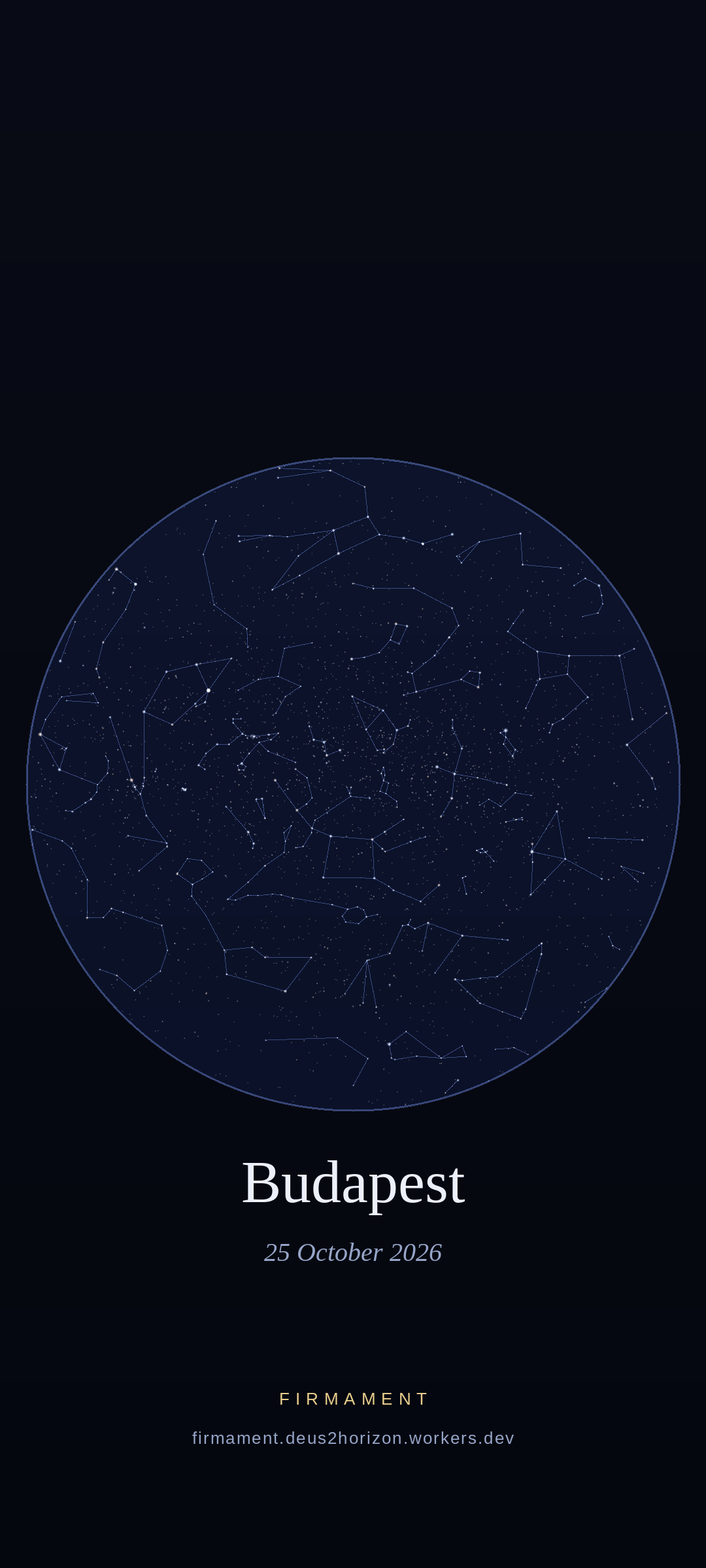 Cielo notturno sopra Budapest, Hungary il 25 ottobre 2026