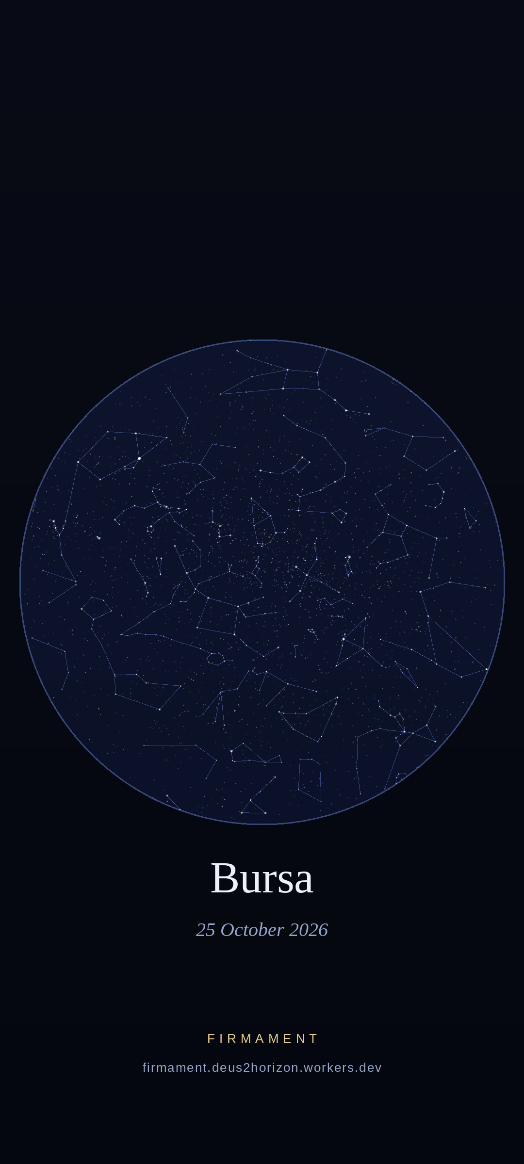 Cielo notturno sopra Bursa, Turkey il 25 ottobre 2026