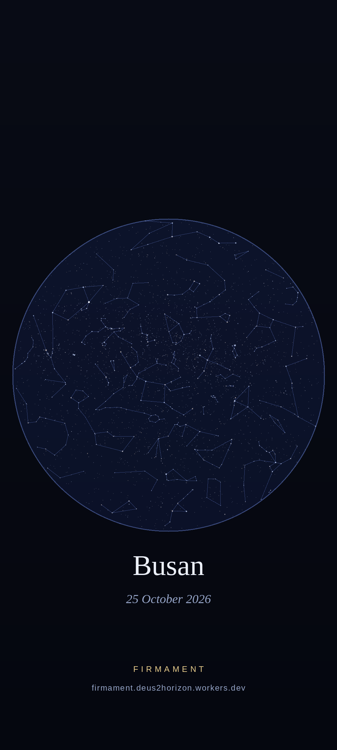 Cielo notturno sopra Busan, South Korea il 25 ottobre 2026