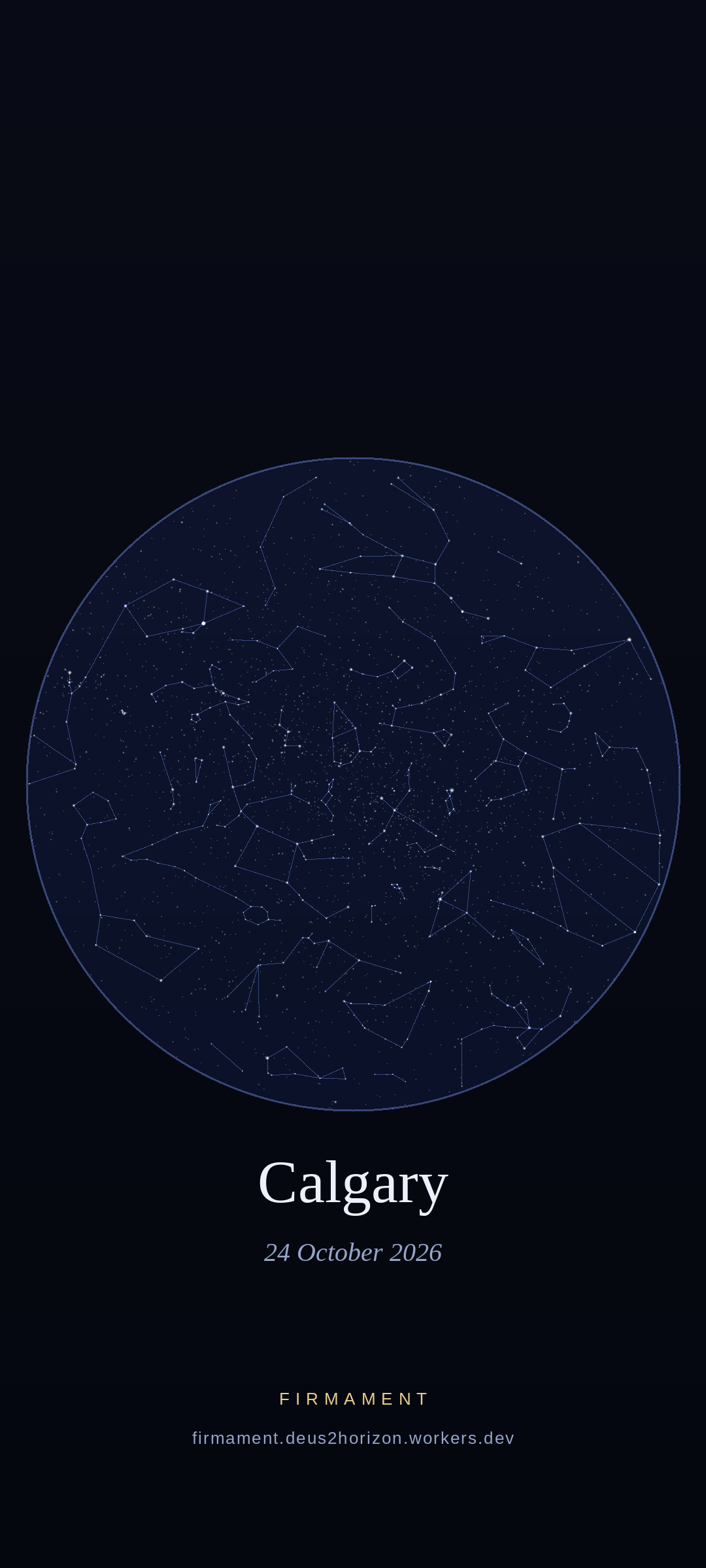 Night sky over Calgary, Canada on 24 October 2026