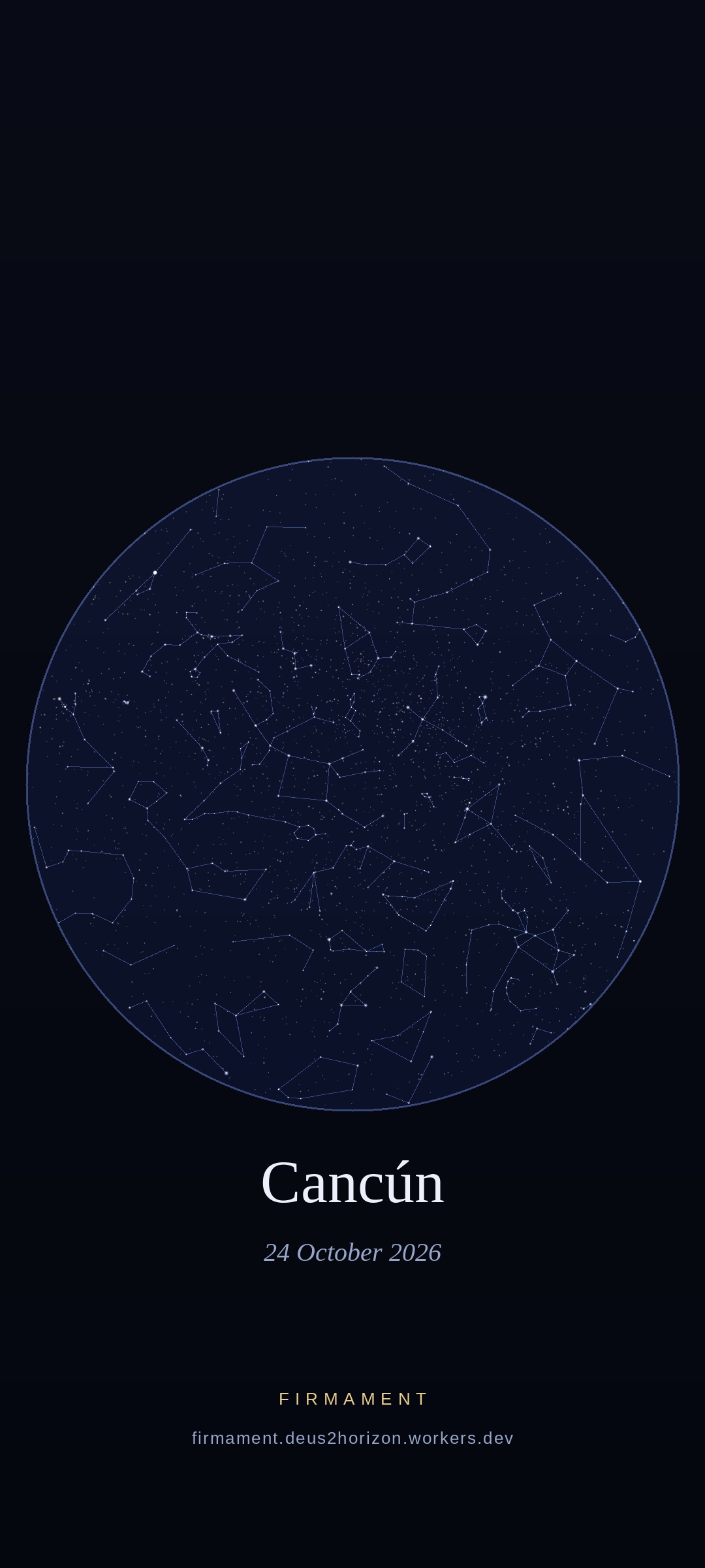 Cielo nocturno sobre Cancún, Mexico el 24 de octubre de 2026