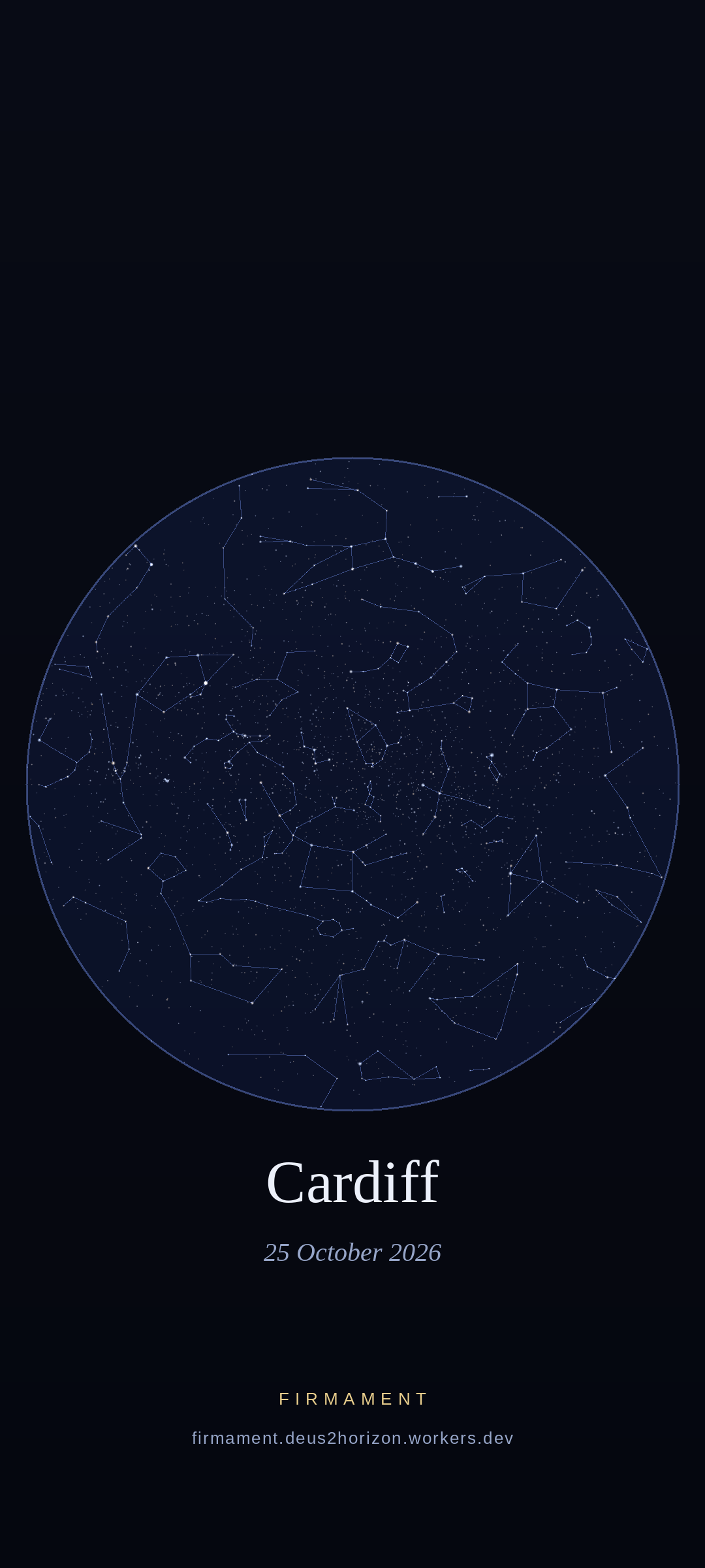 Night sky over Cardiff, United Kingdom on 25 October 2026