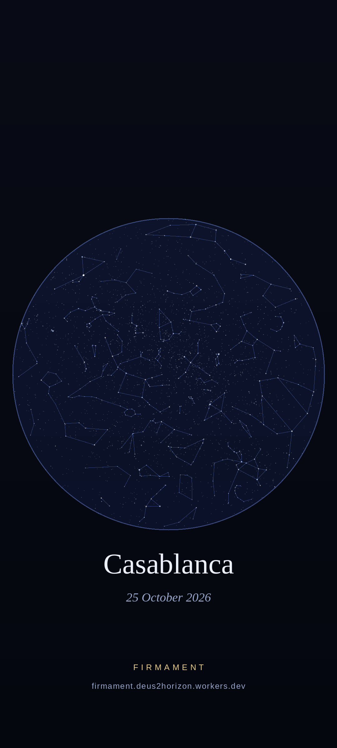 Cielo nocturno sobre Casablanca, Morocco el 25 de octubre de 2026