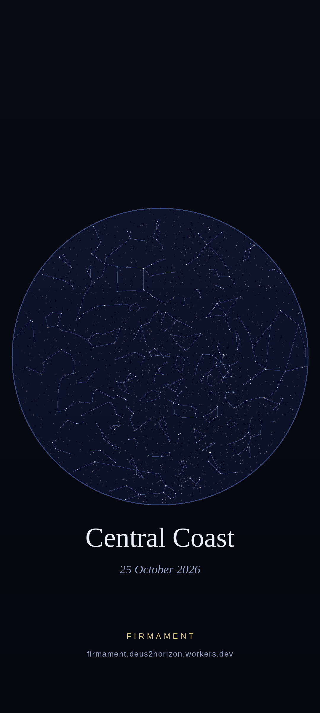 Cielo nocturno sobre Central Coast, Australia el 25 de octubre de 2026