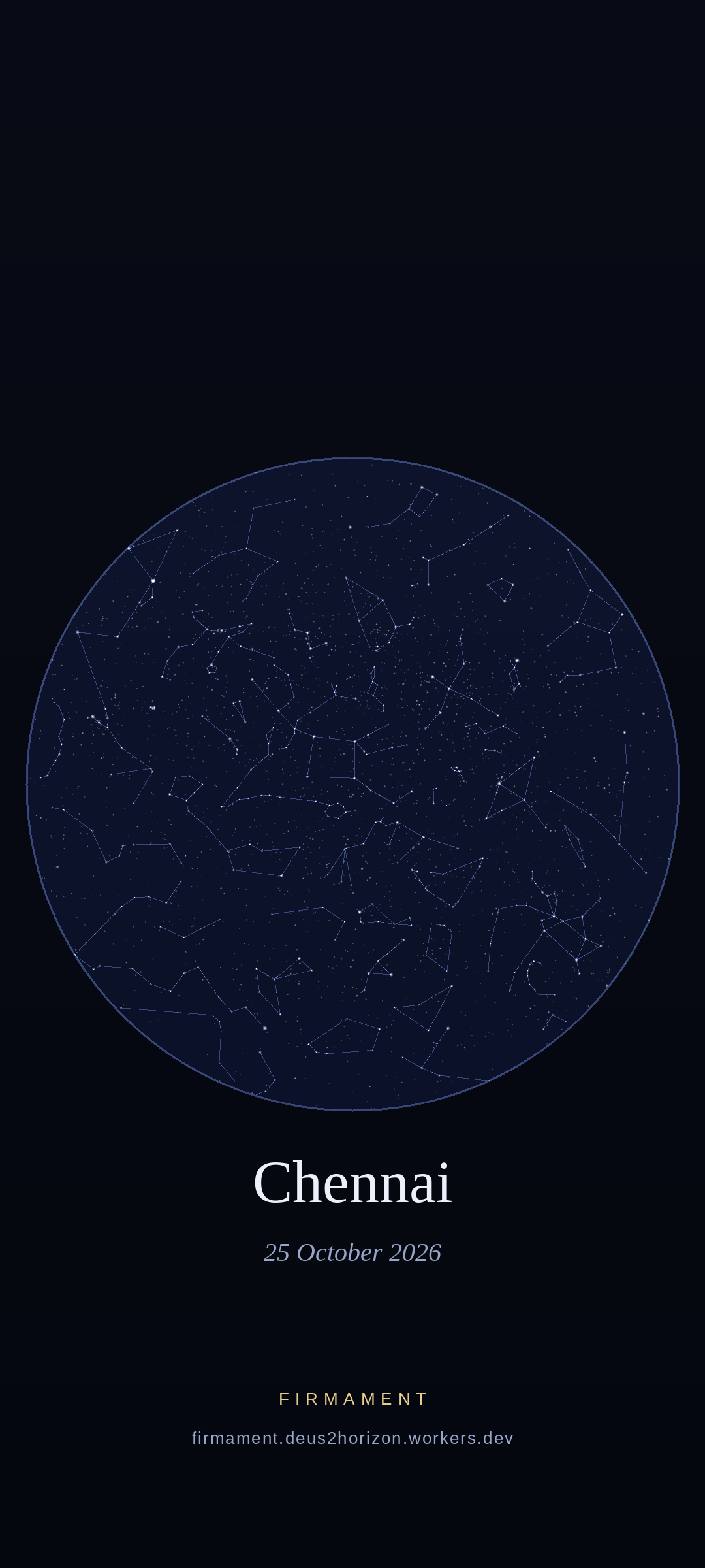 Cielo notturno sopra Chennai, India il 25 ottobre 2026