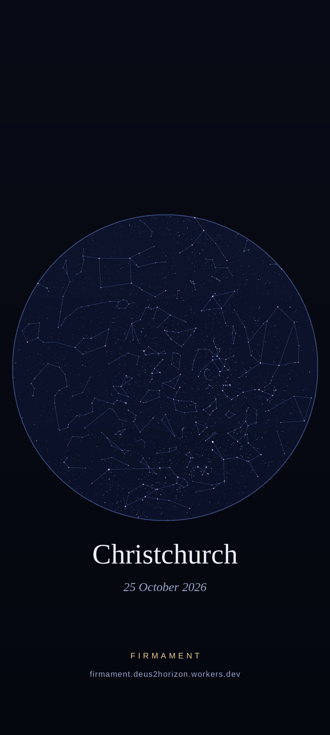 Night sky over Christchurch, New Zealand on 25 October 2026