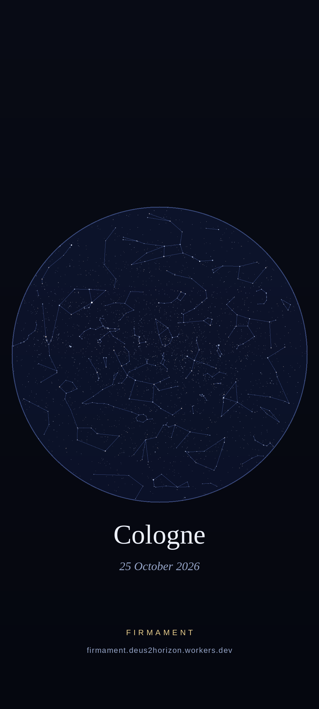 Night sky over Cologne, Germany on 25 October 2026