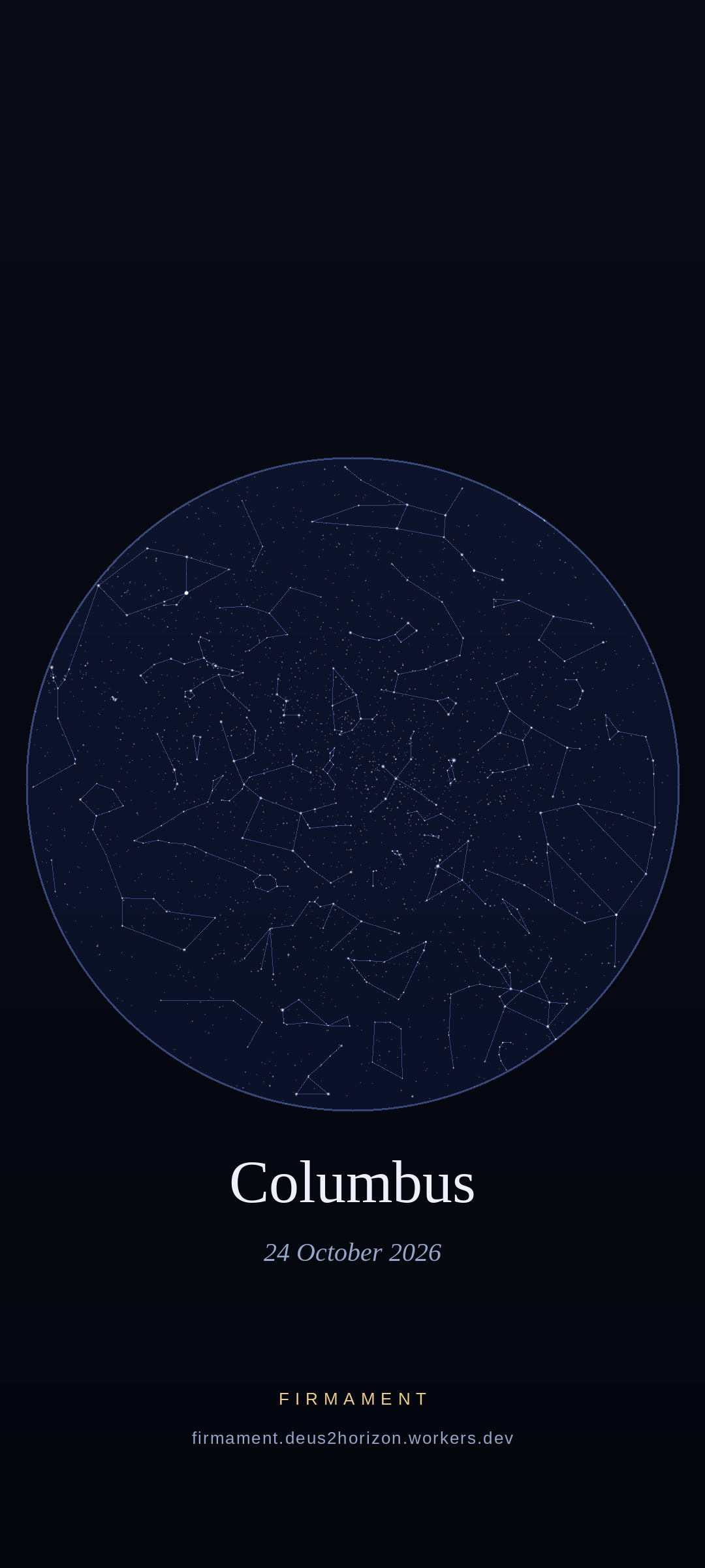Cielo nocturno sobre Columbus, United States el 24 de octubre de 2026