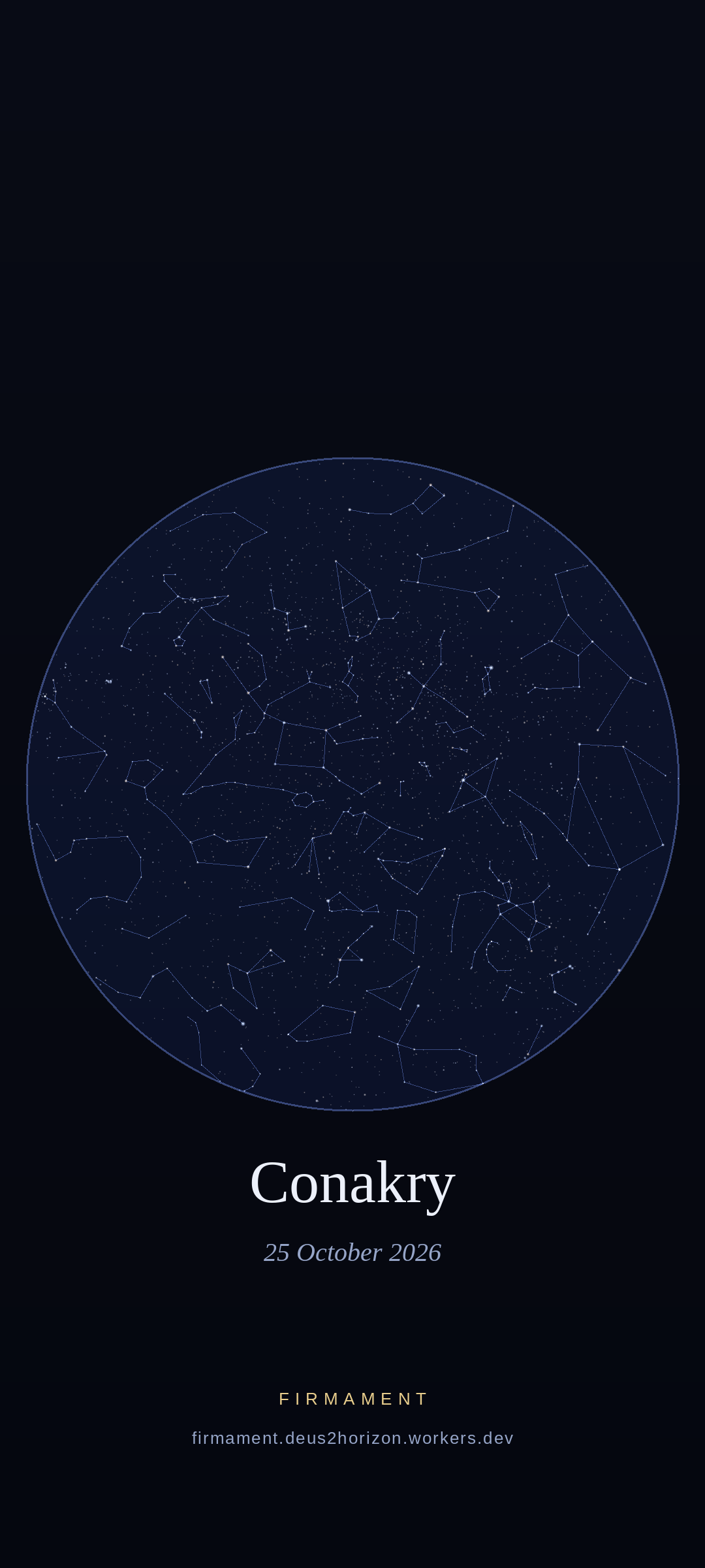 Cielo notturno sopra Conakry, Guinea il 24 ottobre 2026