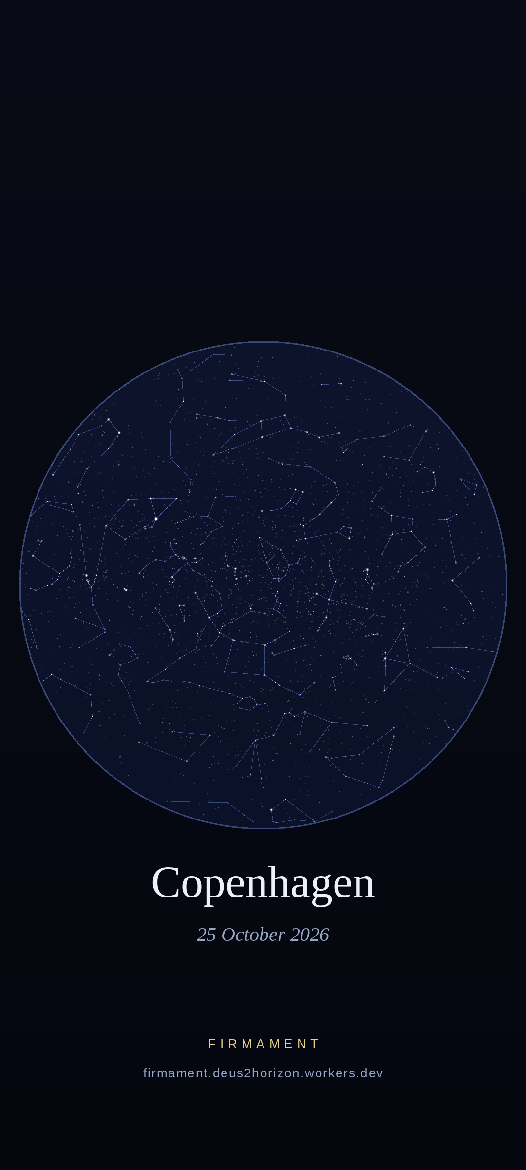 Céu noturno sobre Copenhagen, Denmark em 25 de outubro de 2026
