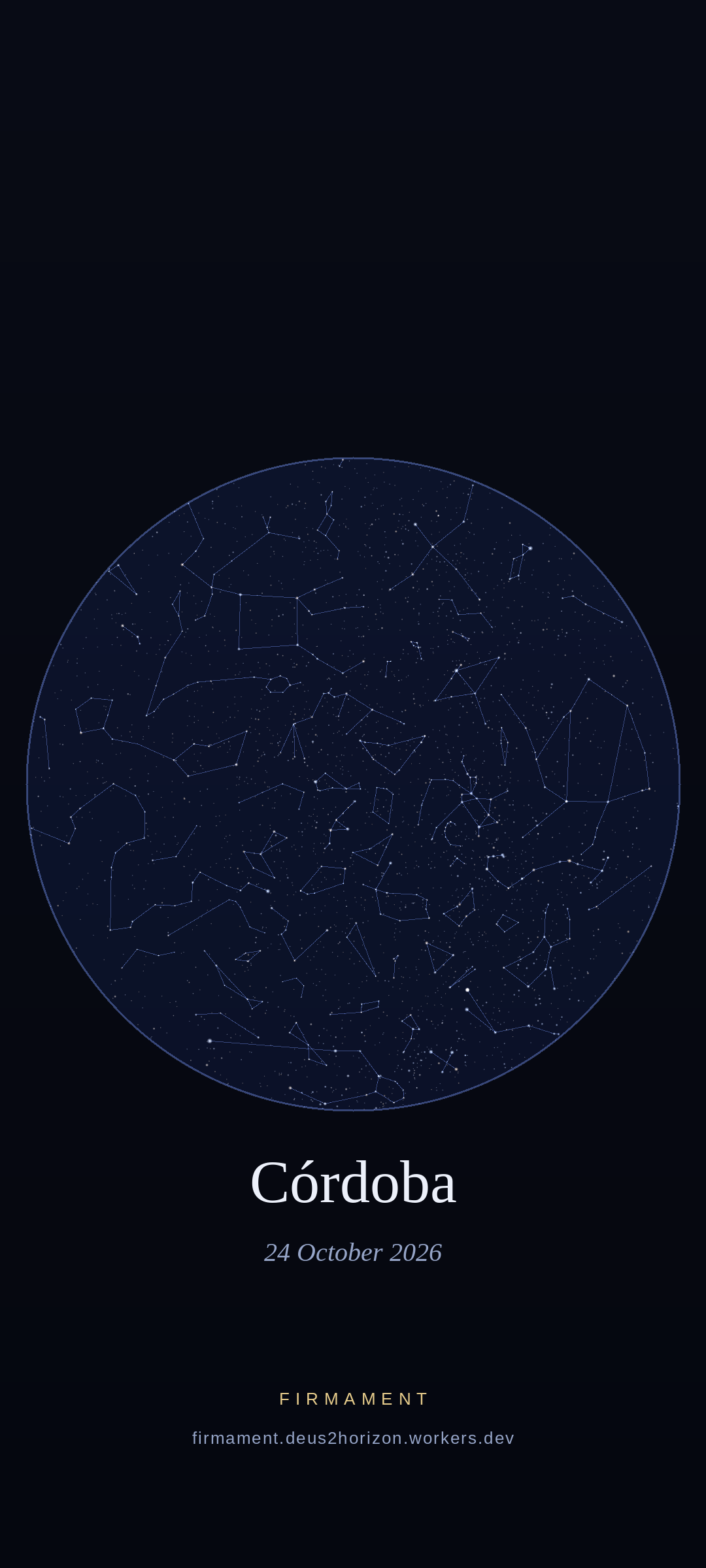 Cielo nocturno sobre Córdoba, Argentina el 24 de octubre de 2026