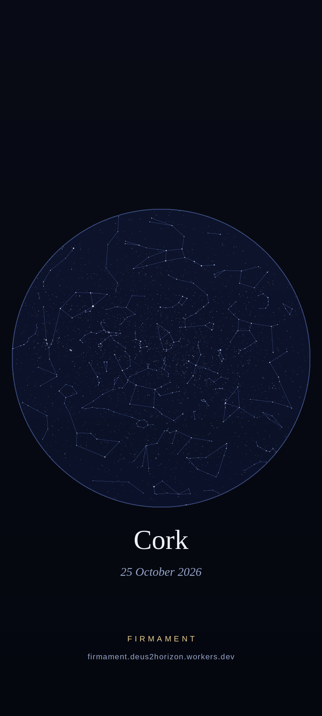 Night sky over Cork, Ireland on 25 October 2026