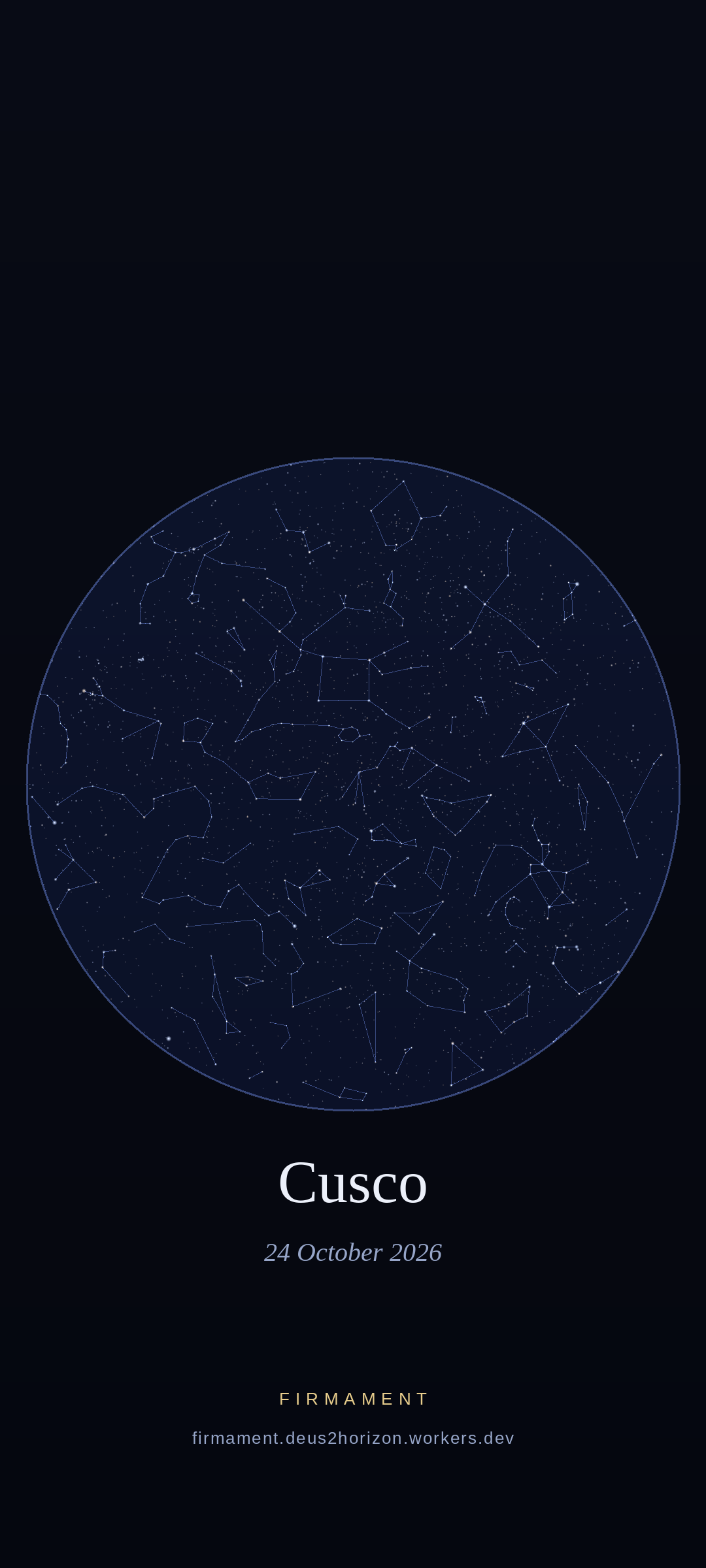 Night sky over Cusco, Peru on 24 October 2026