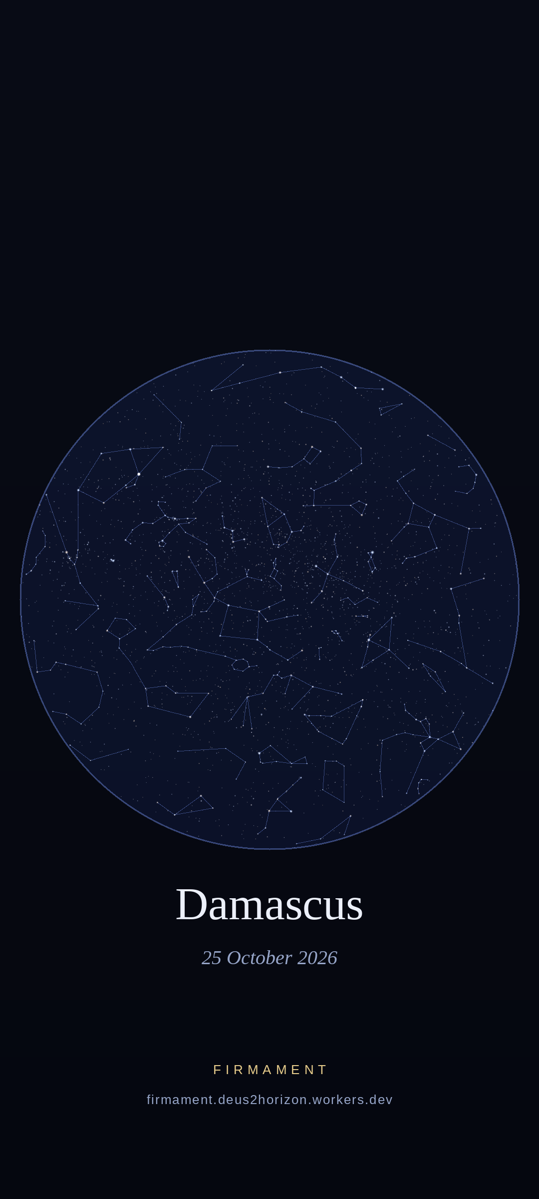 Cielo notturno sopra Damascus, Syria il 25 ottobre 2026