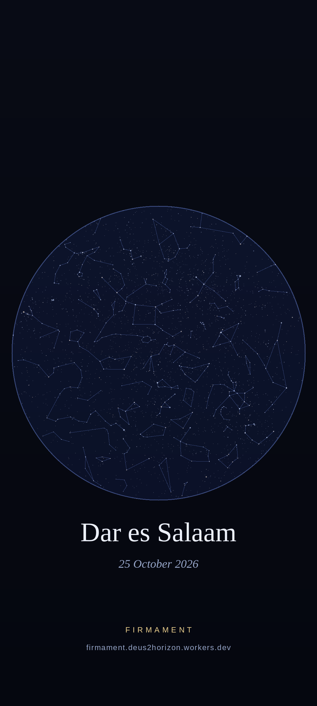 Night sky over Dar es Salaam, Tanzania on 25 October 2026