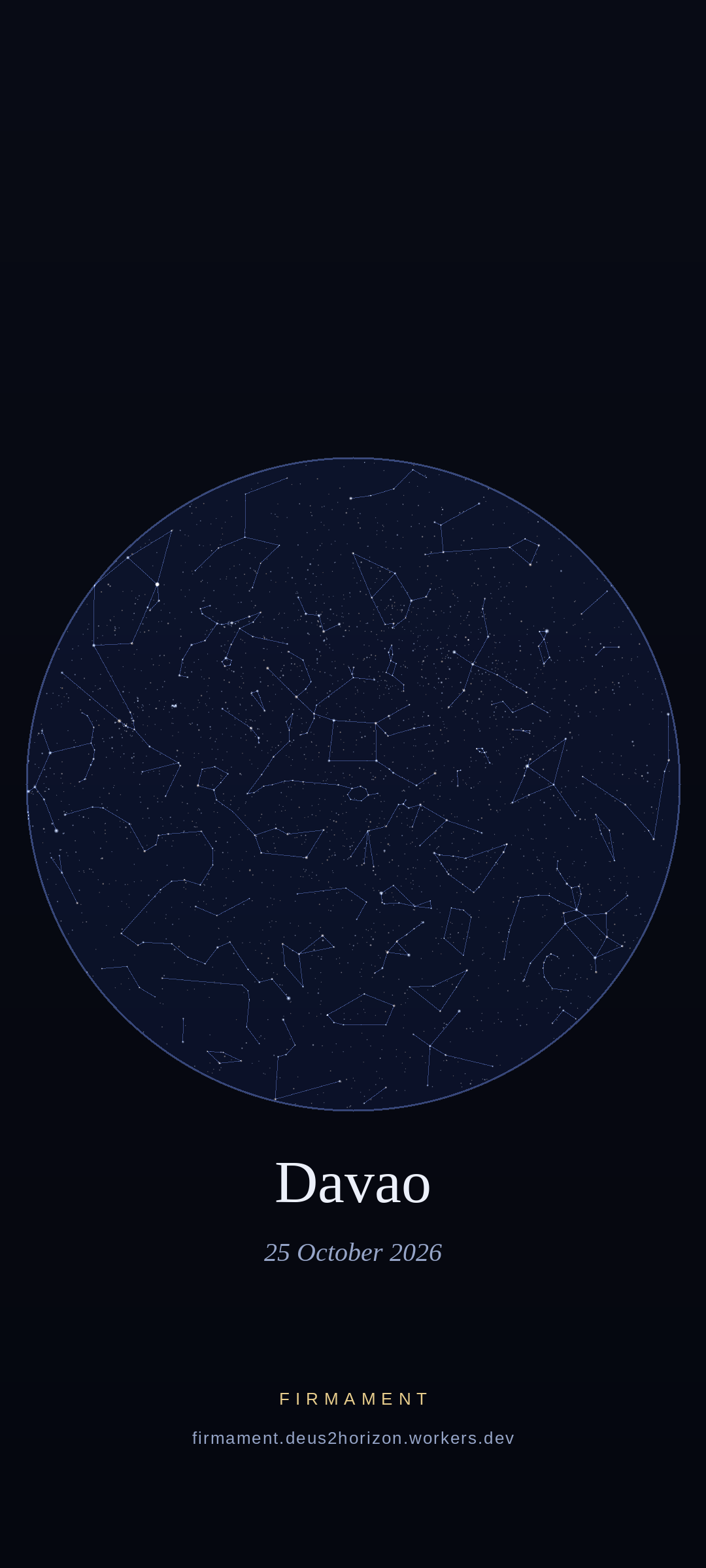 Cielo notturno sopra Davao, Philippines il 25 ottobre 2026