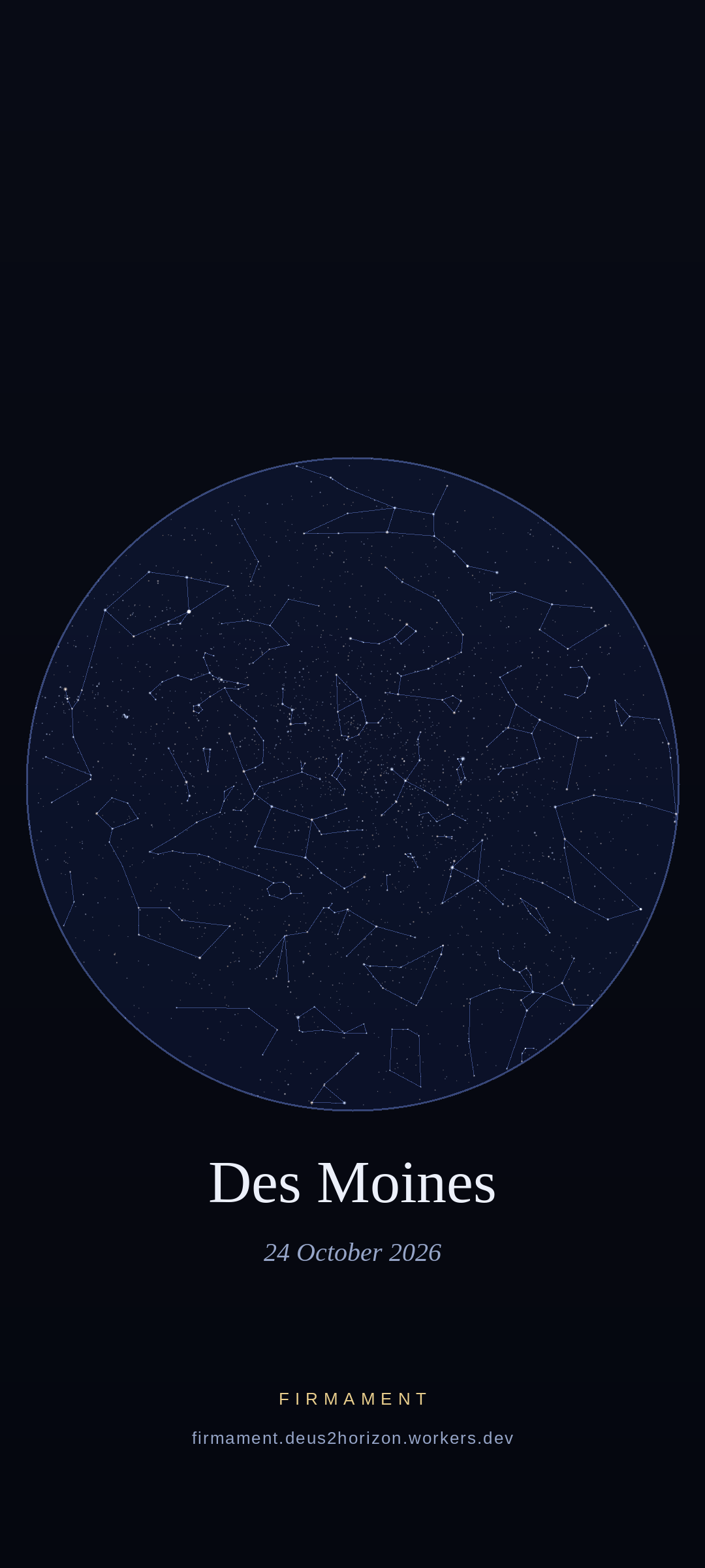 Night sky over Des Moines, United States on 24 October 2026