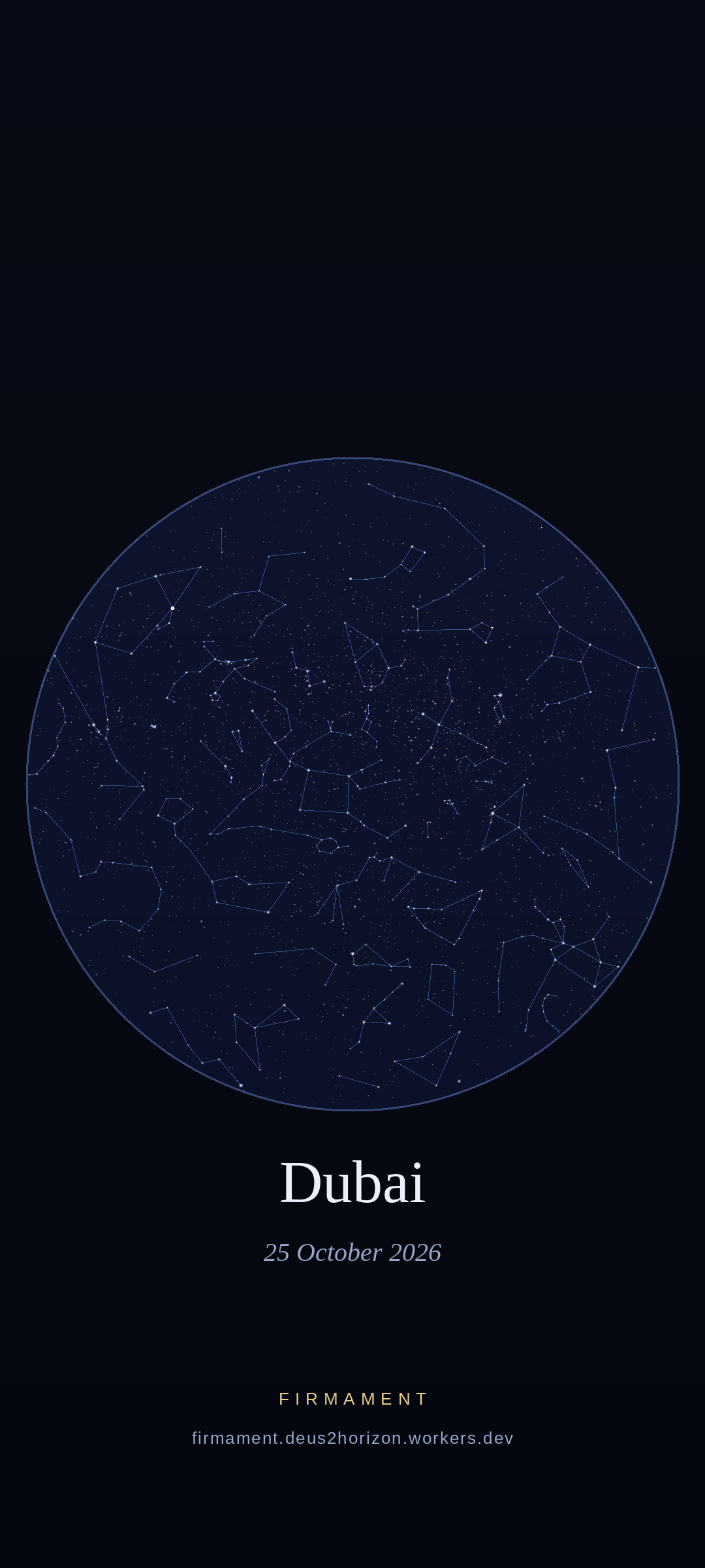 Night sky over Dubai, United Arab Emirates on 25 October 2026
