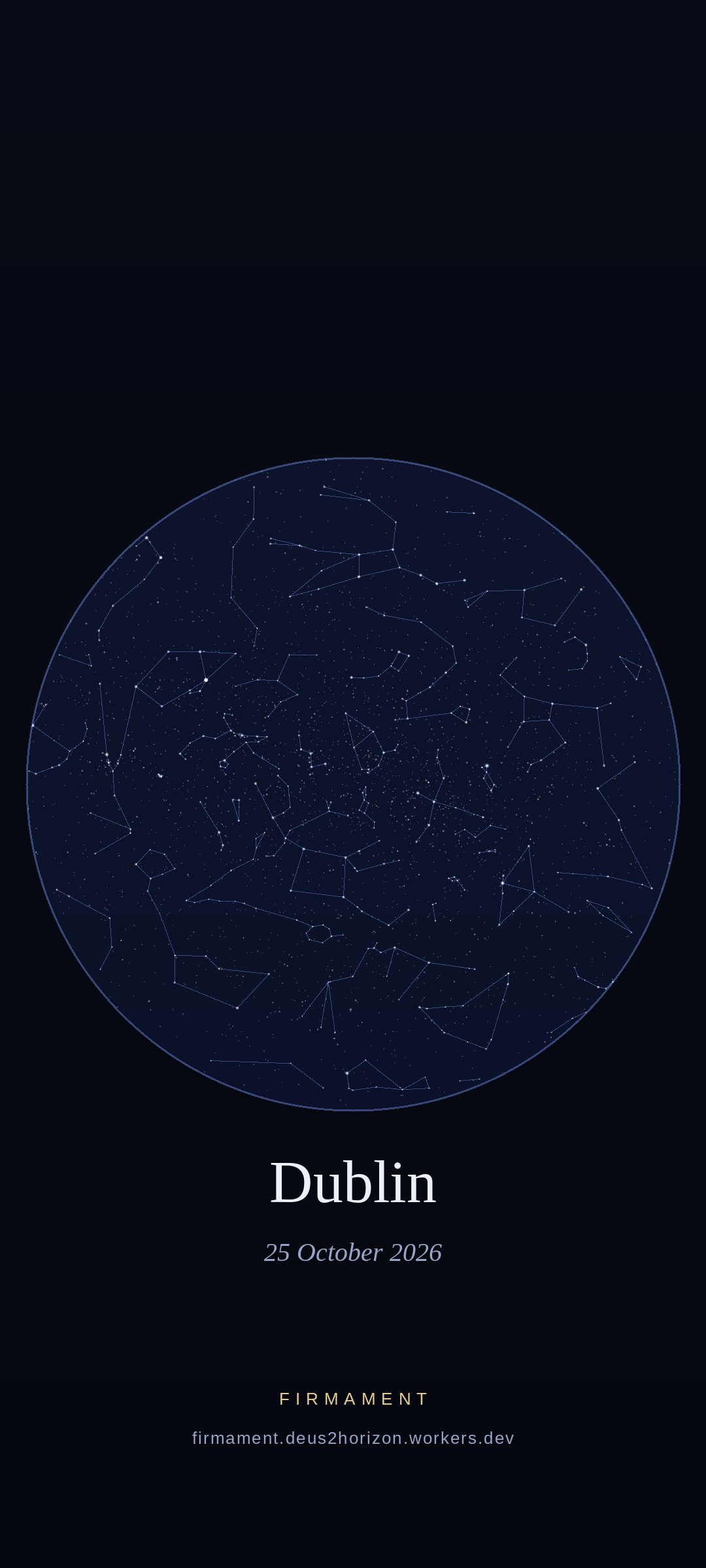 Cielo notturno sopra Dublin, Ireland il 25 ottobre 2026