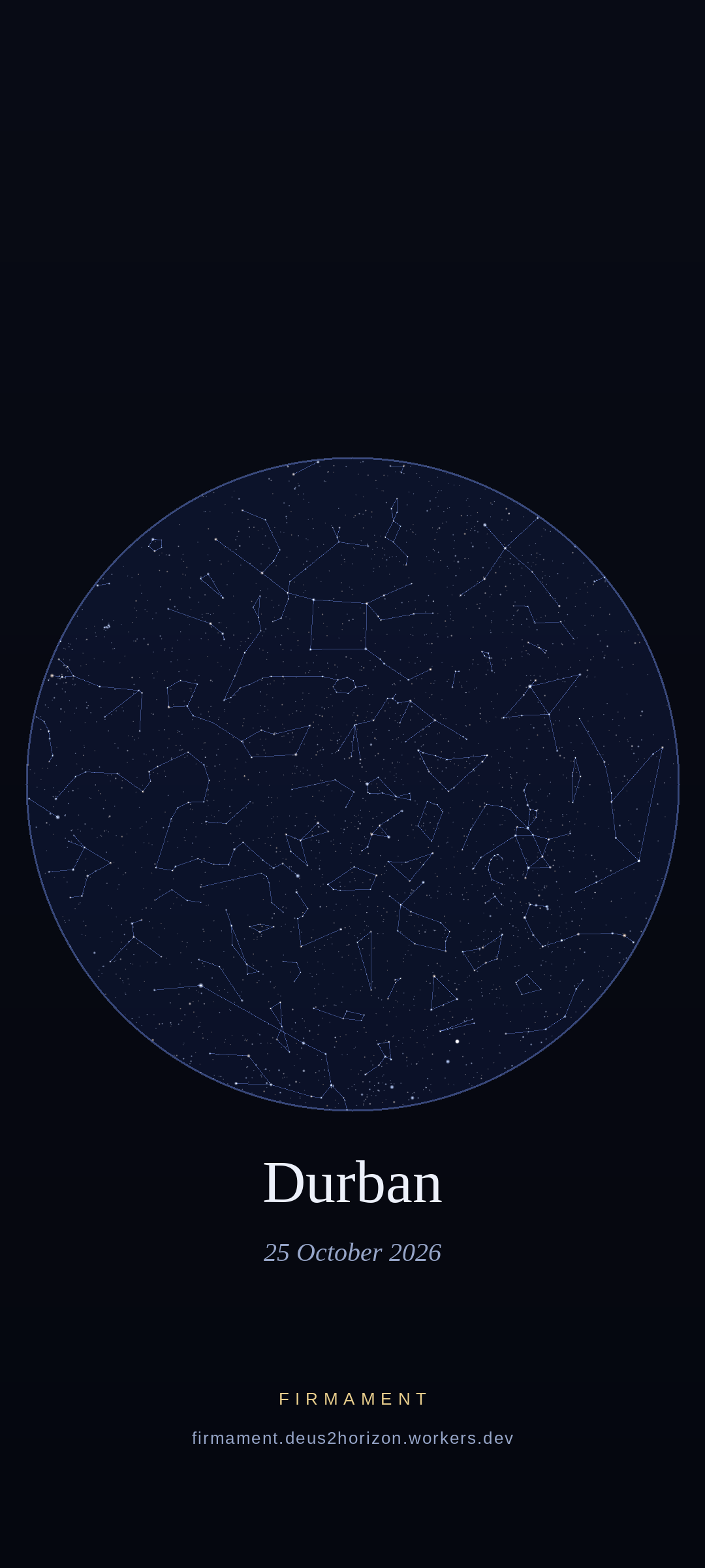 Cielo nocturno sobre Durban, South Africa el 25 de octubre de 2026