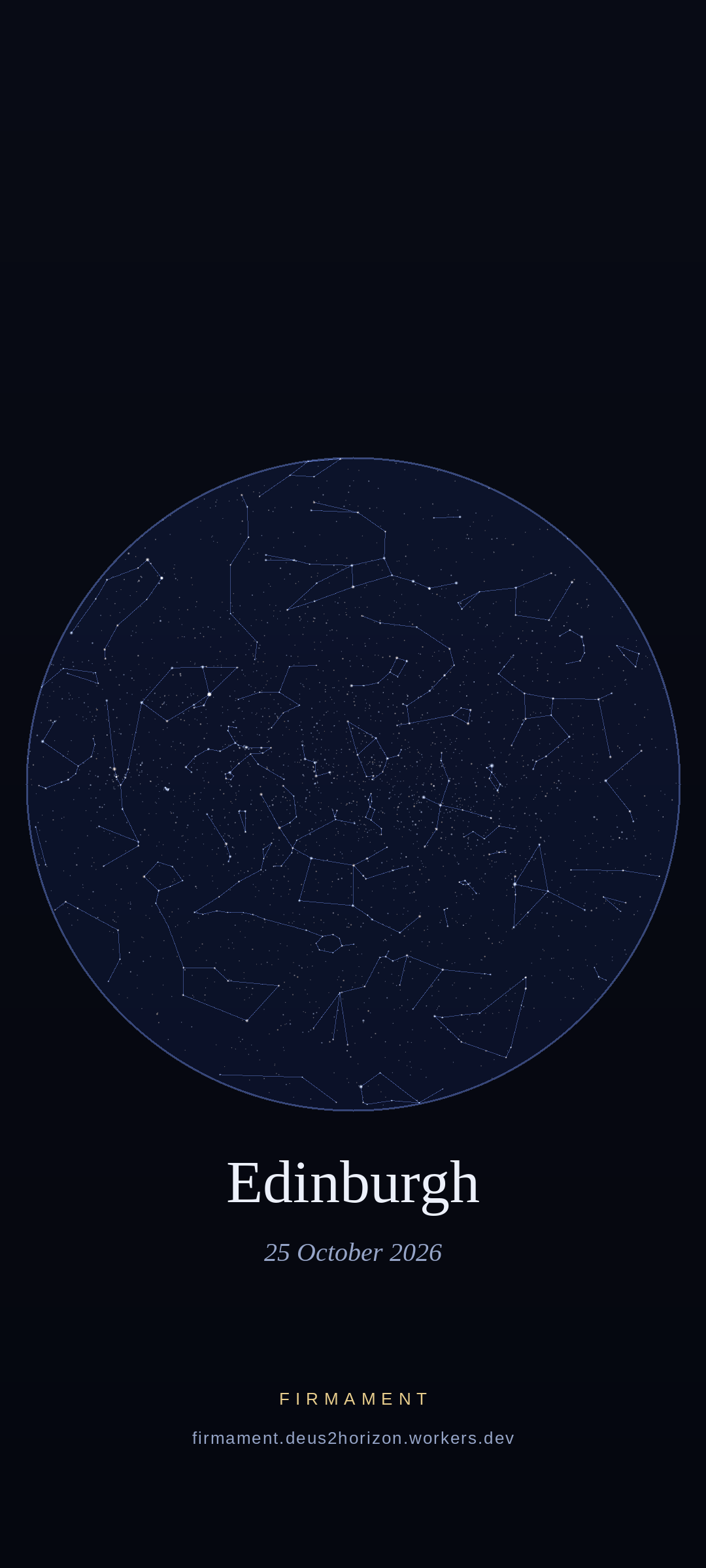 Night sky over Edinburgh, United Kingdom on 25 October 2026