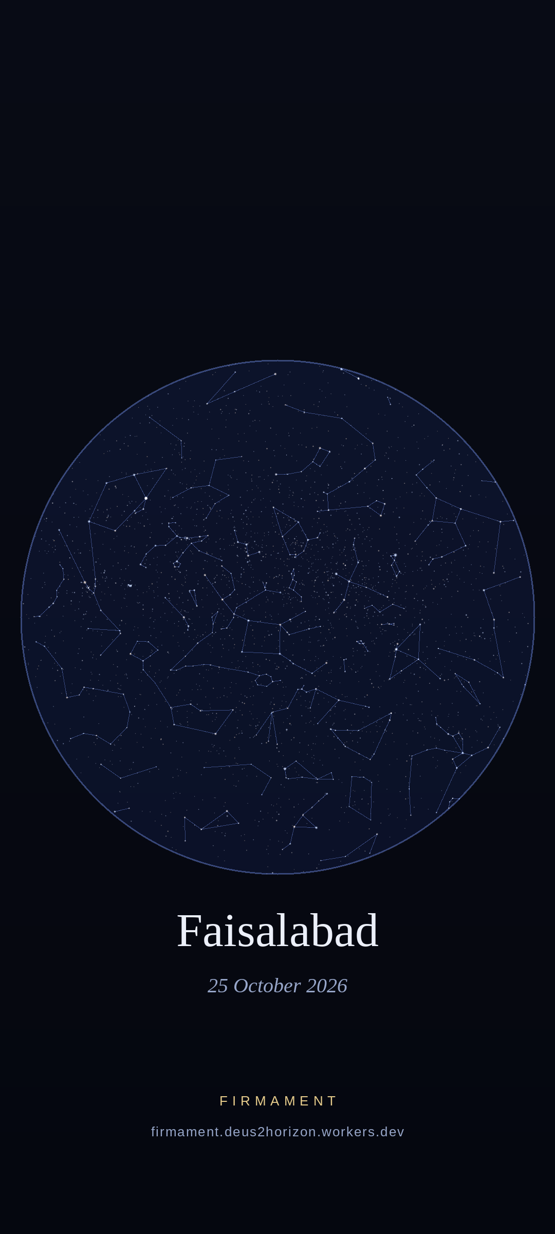 Céu noturno sobre Faisalabad, Pakistan em 25 de outubro de 2026